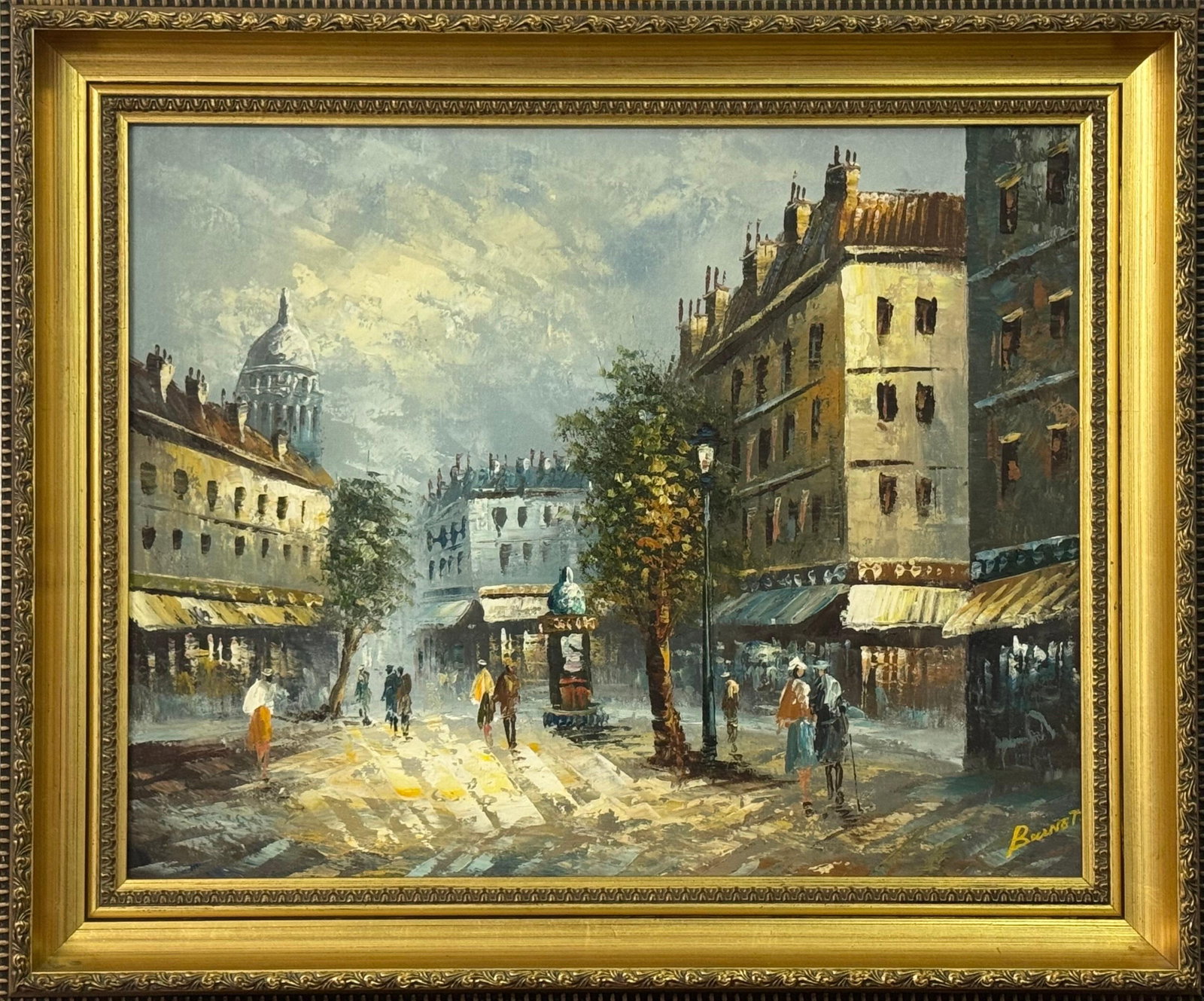 Parisian Street Scene with Figures by British Artist 1980 Circa - 9