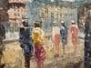 Figures on Parisian Street Paris in Impressionist Style - Shabby Chic Distressed Frame - 2