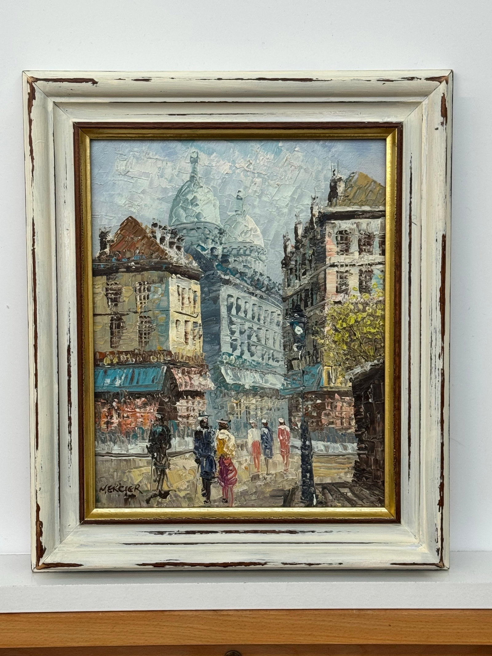 Figures on Parisian Street Paris in Impressionist Style - Shabby Chic Distressed Frame - 7