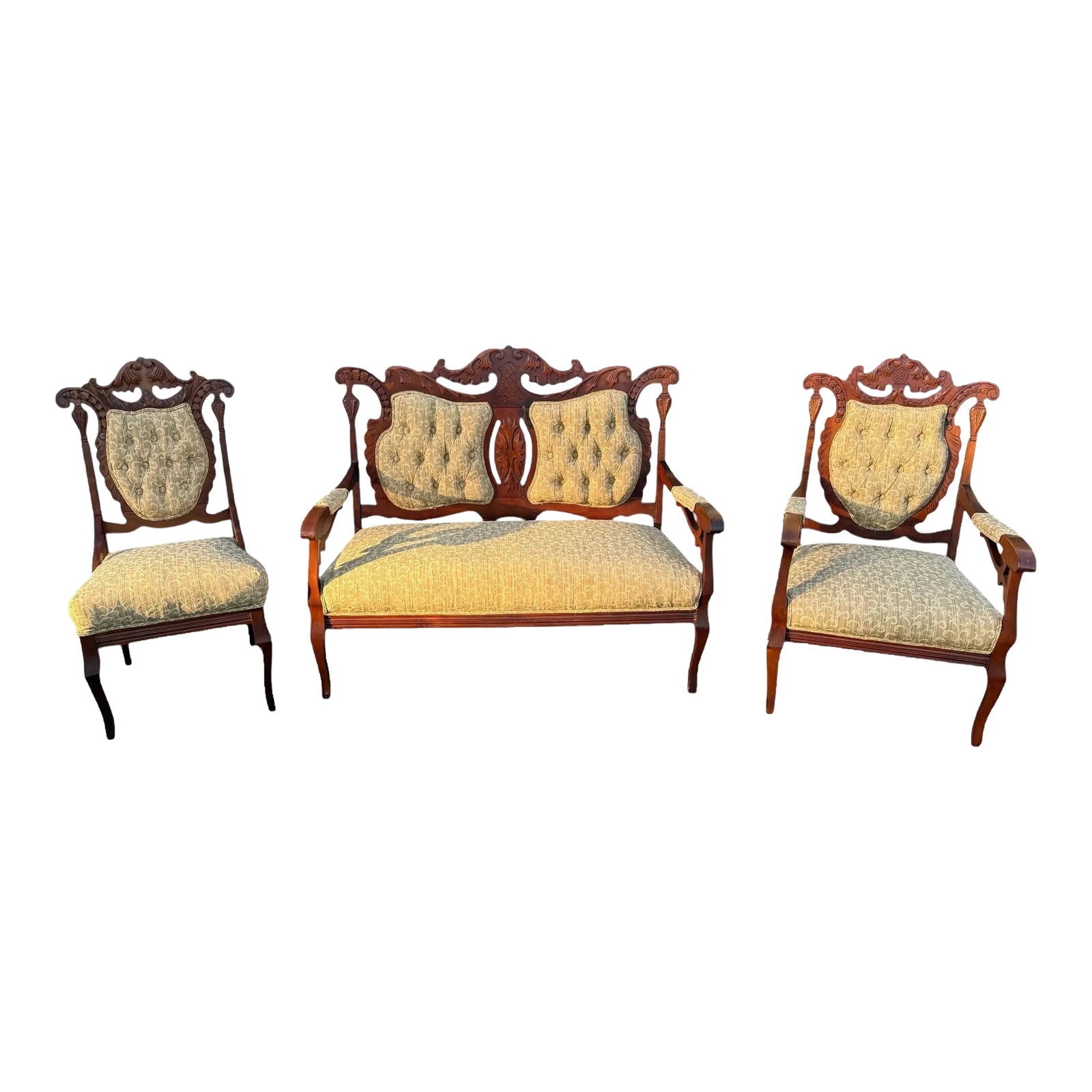 Late 19th Century Victorian Parlor Furniture - Loveseat and 2 Chairs - Set of 3 (1 of 12)