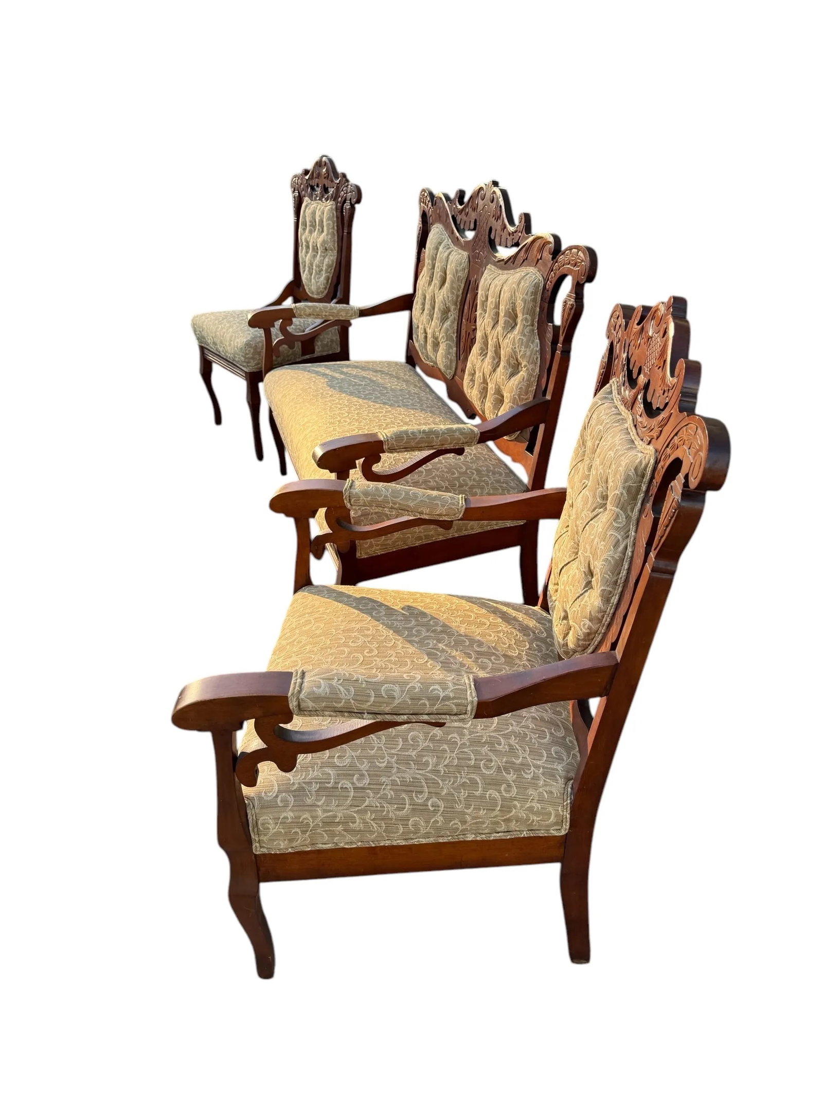 Late 19th Century Victorian Parlor Furniture - Loveseat and 2 Chairs - Set of 3 - 3