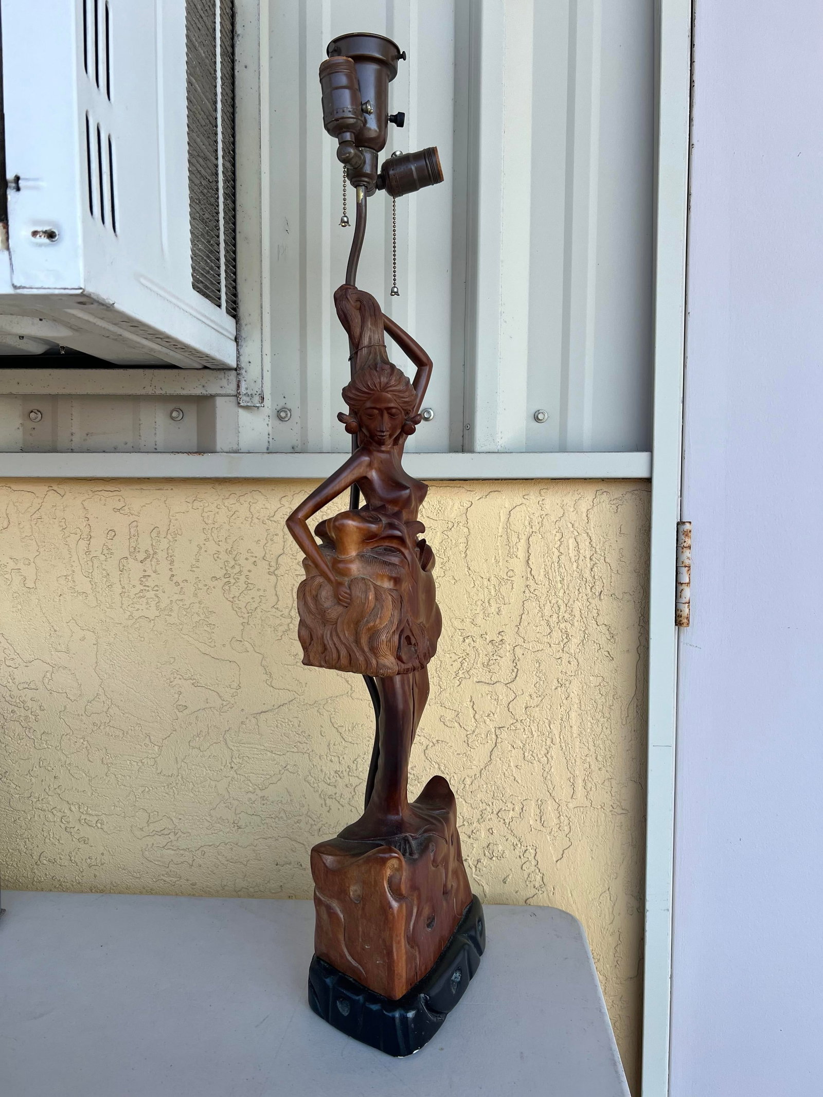 Mid 20th Century Mid Century Modern Wood Carved Nude Woman Lamp - 3