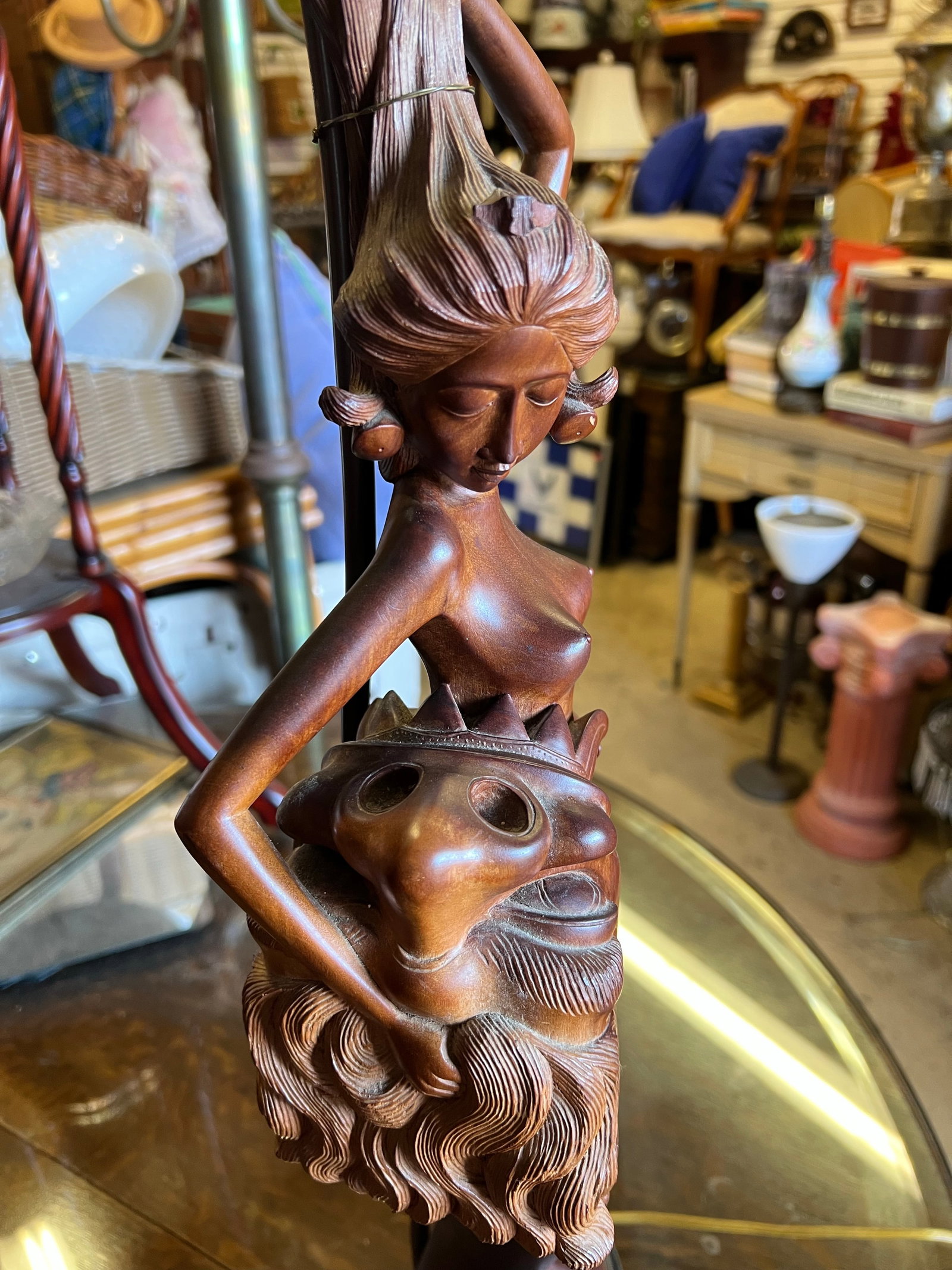 Mid 20th Century Mid Century Modern Wood Carved Nude Woman Lamp - 5