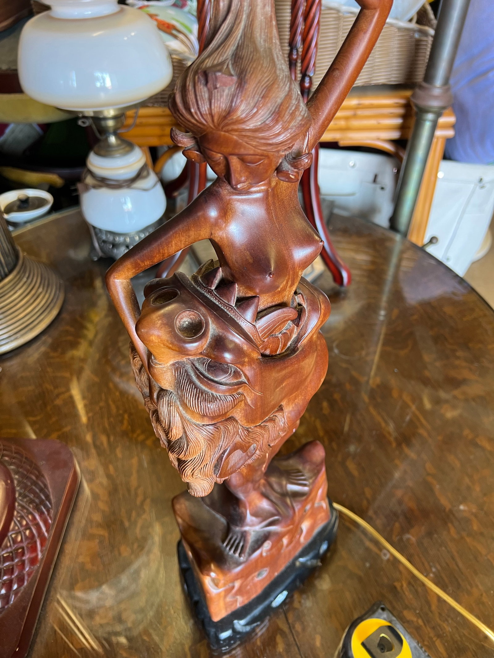 Mid 20th Century Mid Century Modern Wood Carved Nude Woman Lamp - 6