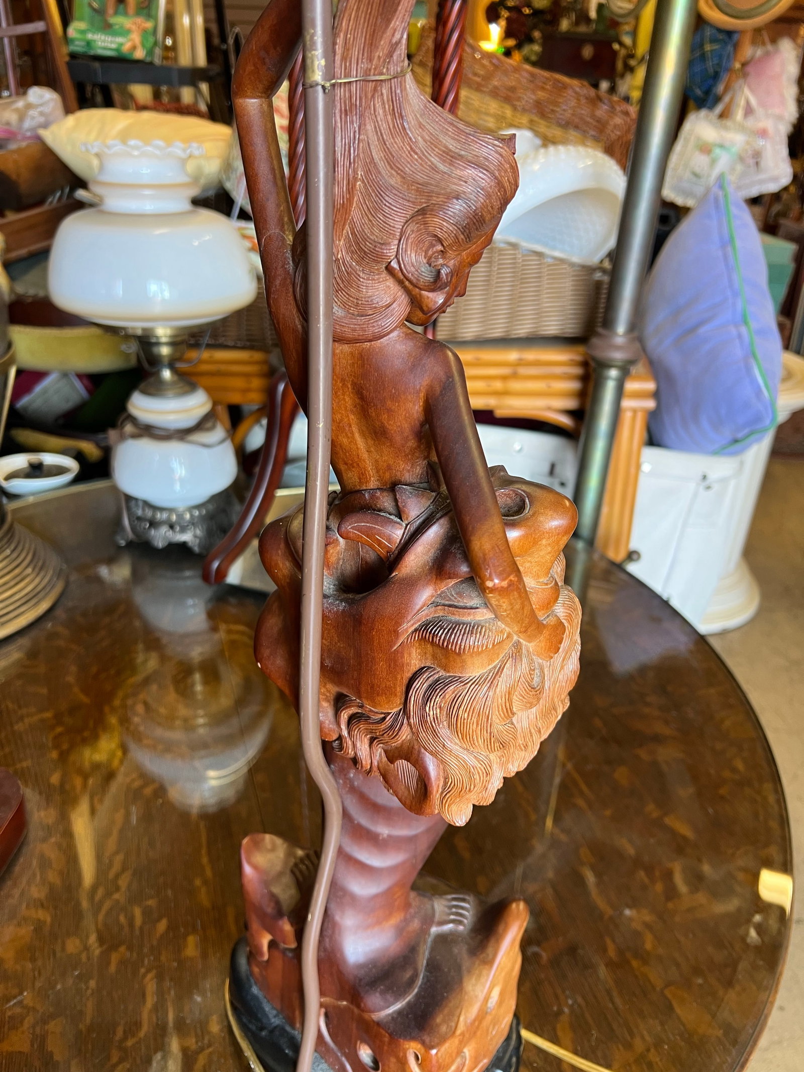 Mid 20th Century Mid Century Modern Wood Carved Nude Woman Lamp - 9