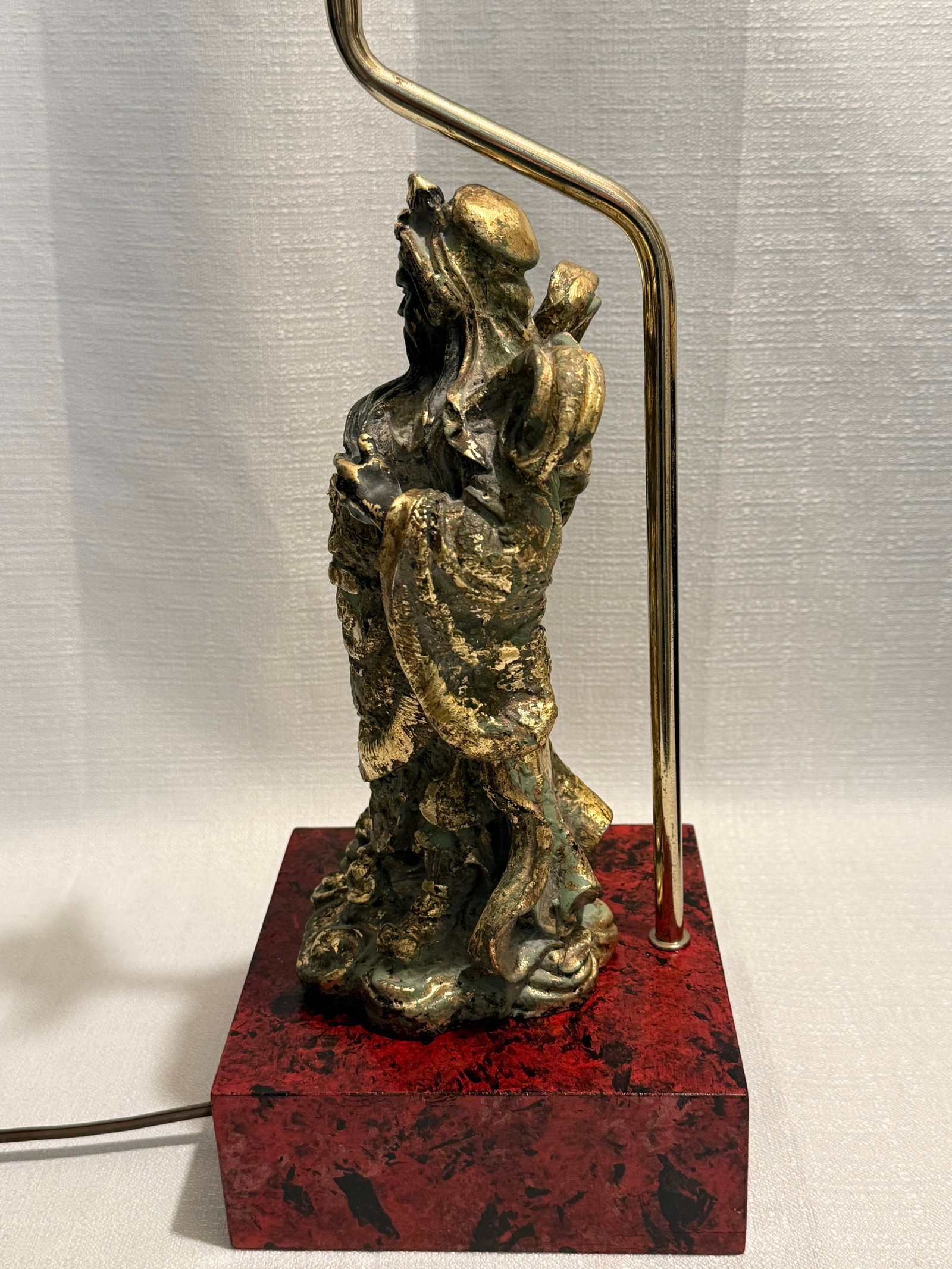 Vintage Tony Duquette Style Bespoke Parcel Gilt Guan Yu Table Lamp by Turtle & Crane -Newly Painted - 11