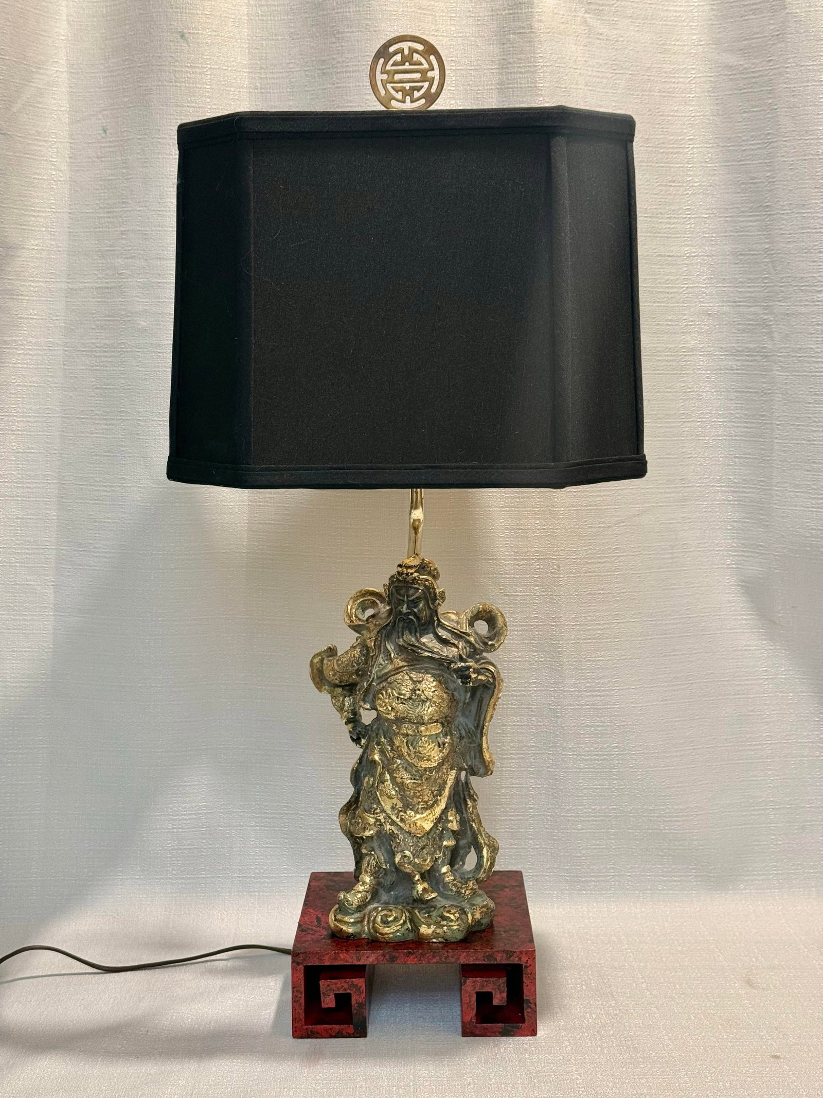 Vintage Tony Duquette Style Bespoke Parcel Gilt Guan Yu Table Lamp by Turtle & Crane -Newly Painted - 13