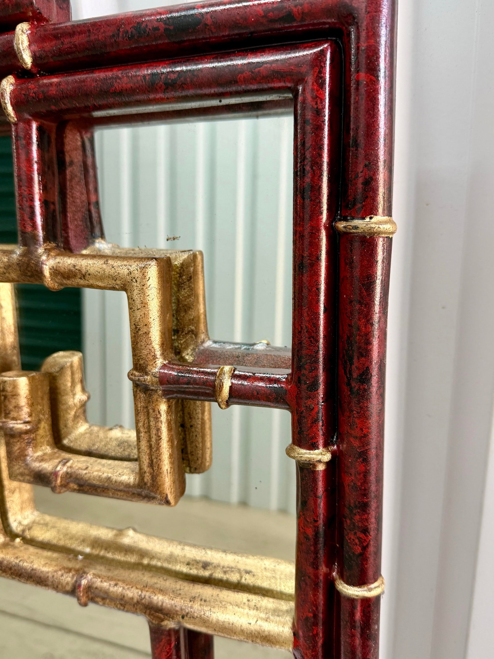 Vintage Palm Beach Regency Newly Painted Red Faux Tortoiseshell & Parcel Gilt Mirror by Turtle and C - 9