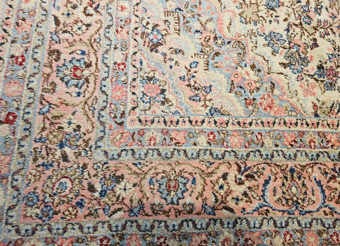 Vintage Persian Qazvin Oversize Rug, Hand-Knotted Floral Medallion, Ivory & Blue. 10' X 20' - 14