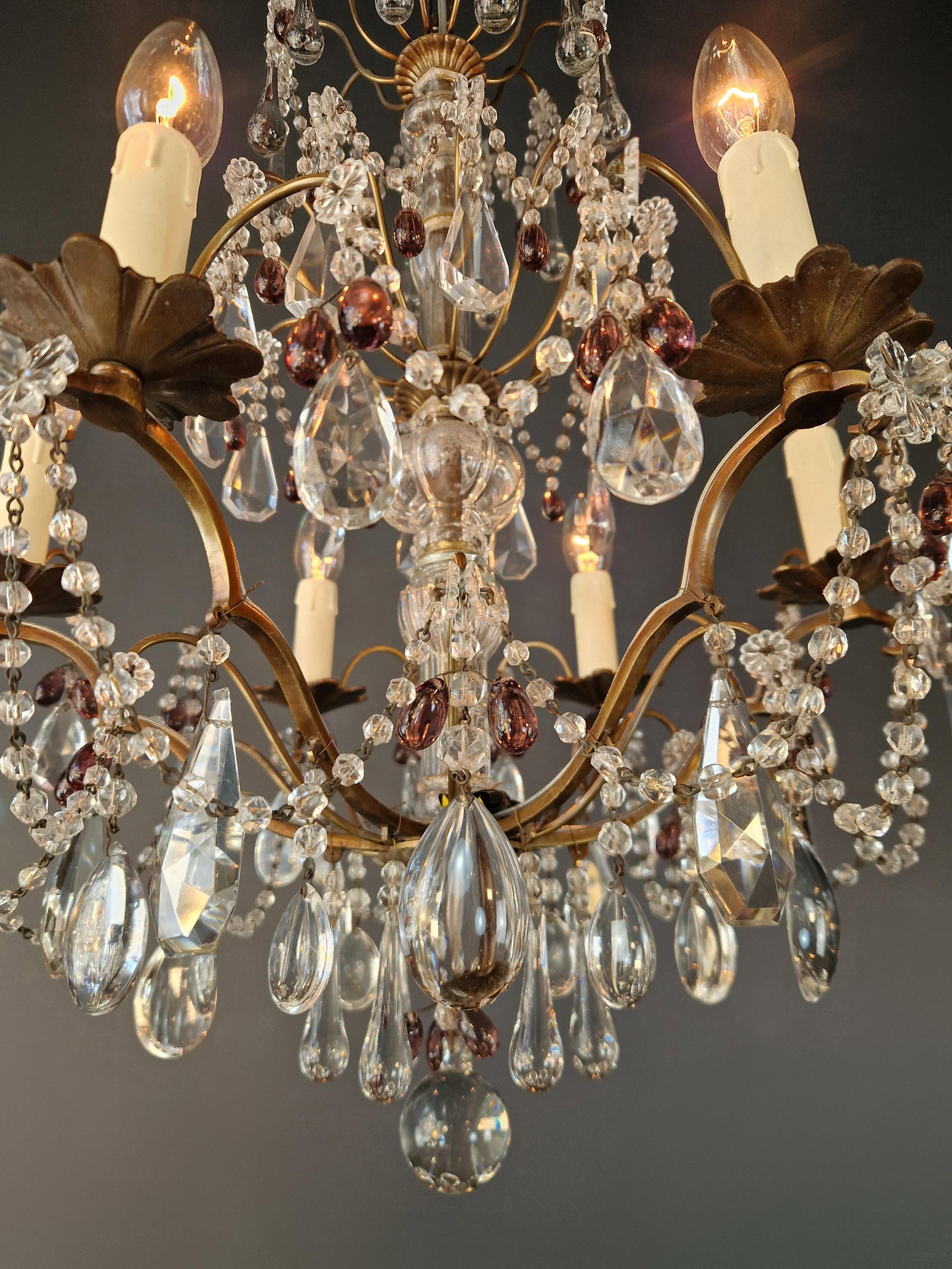 1920s Italian Chandelier Murano Glass Elements Crystal Chandelier With Colored Drops - 6