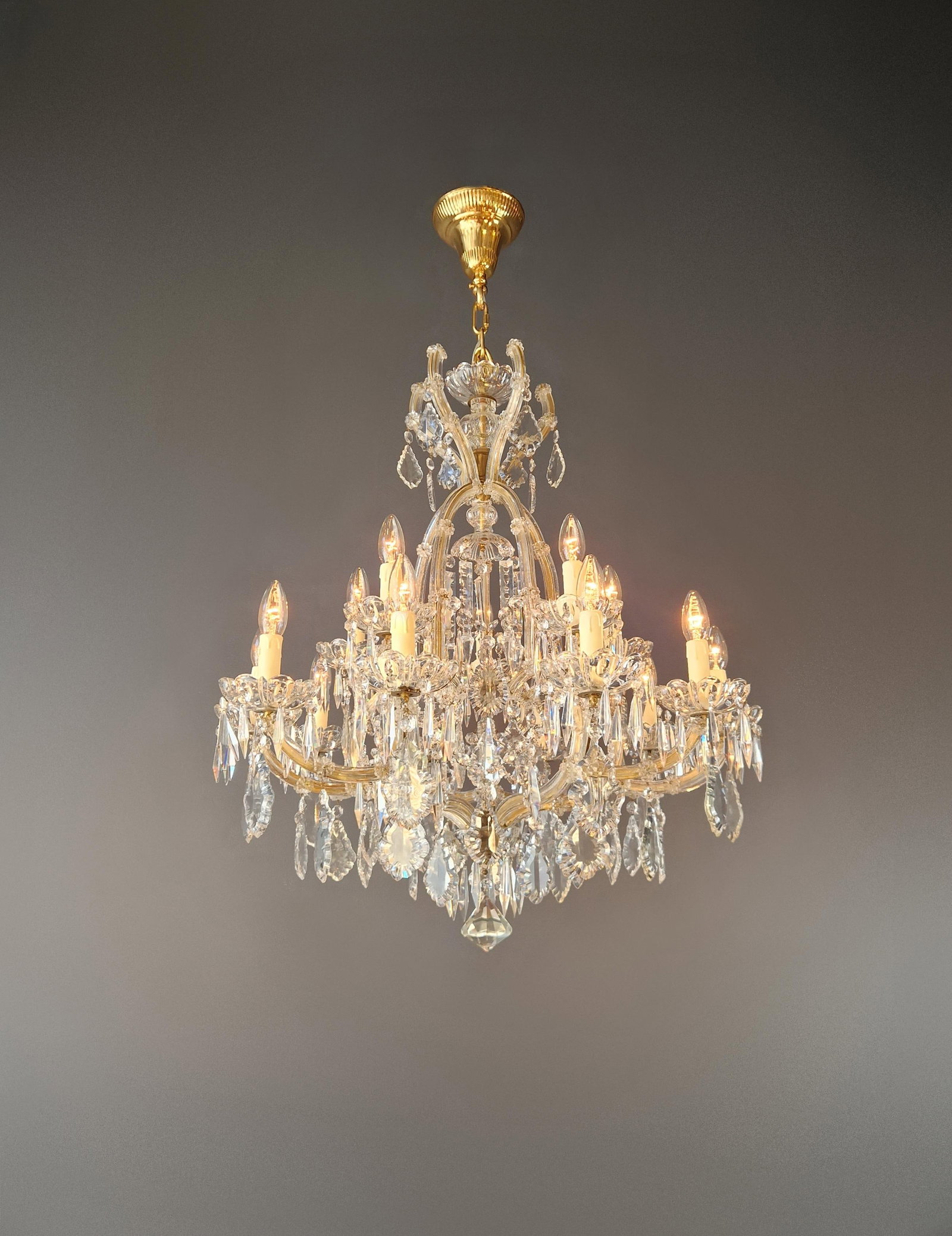 1920s Art Nouveau Maria Theresa Crystal Chandelier Lustre Brass Glass Antique - 2