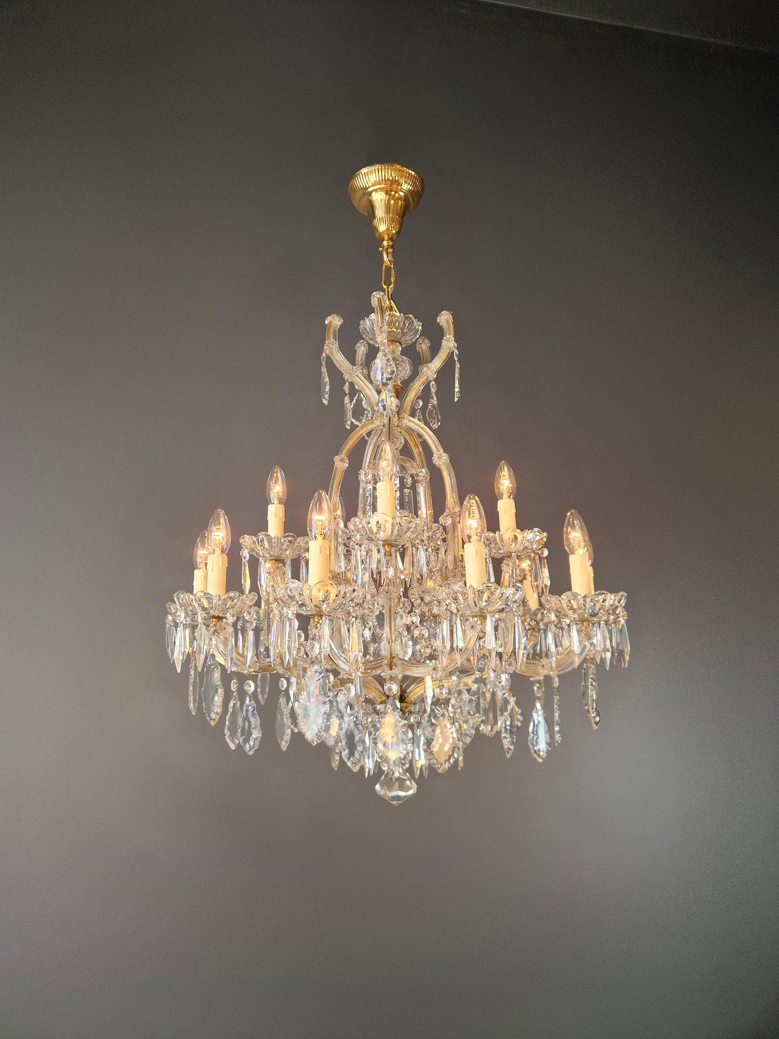 1920s Art Nouveau Maria Theresa Crystal Chandelier Lustre Brass Glass Antique - 3