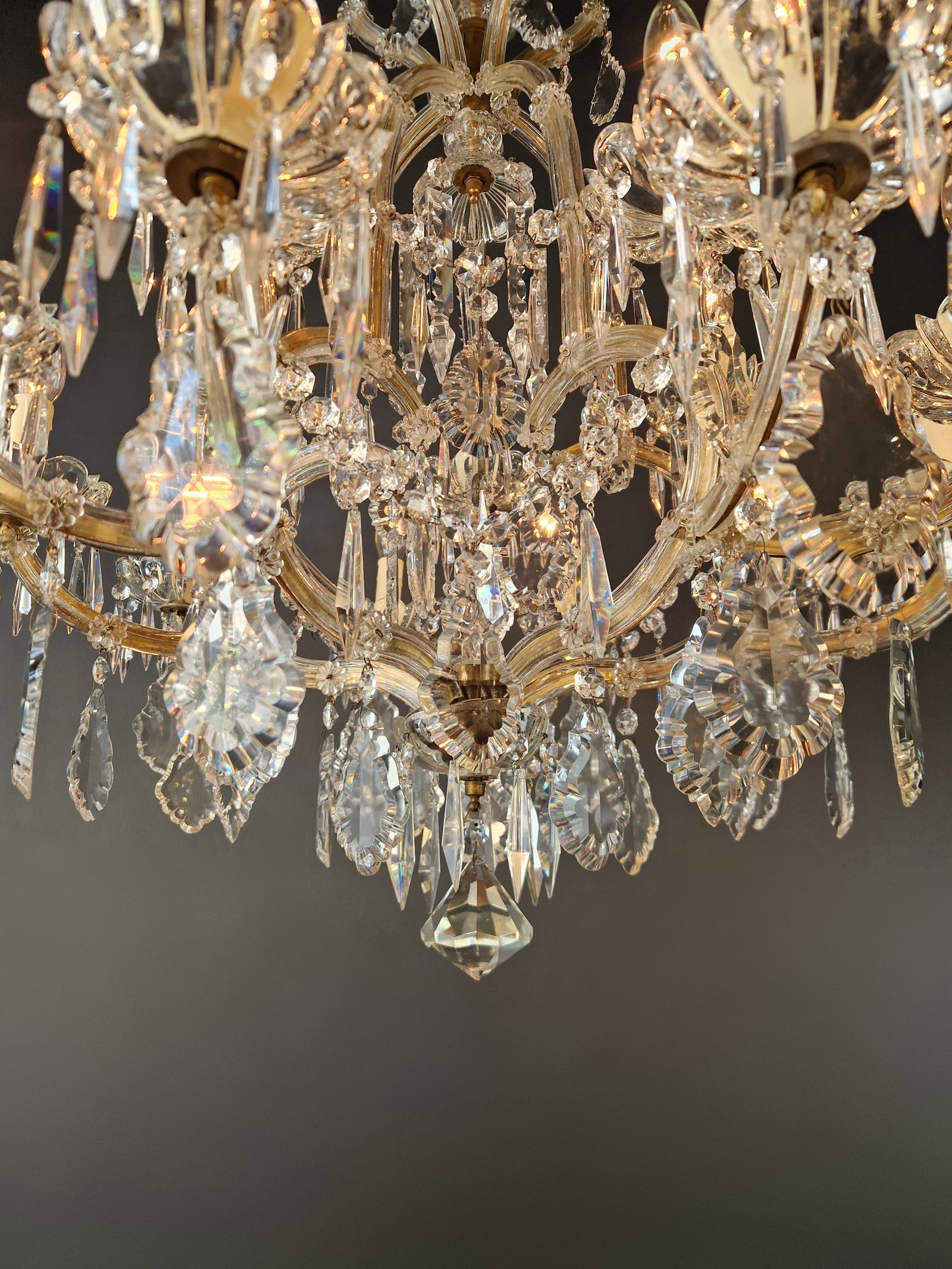 1920s Art Nouveau Maria Theresa Crystal Chandelier Lustre Brass Glass Antique - 5