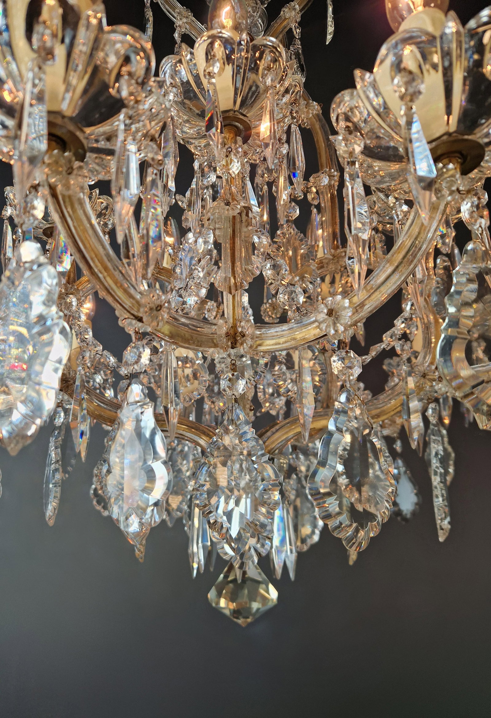 1920s Art Nouveau Maria Theresa Crystal Chandelier Lustre Brass Glass Antique - 6