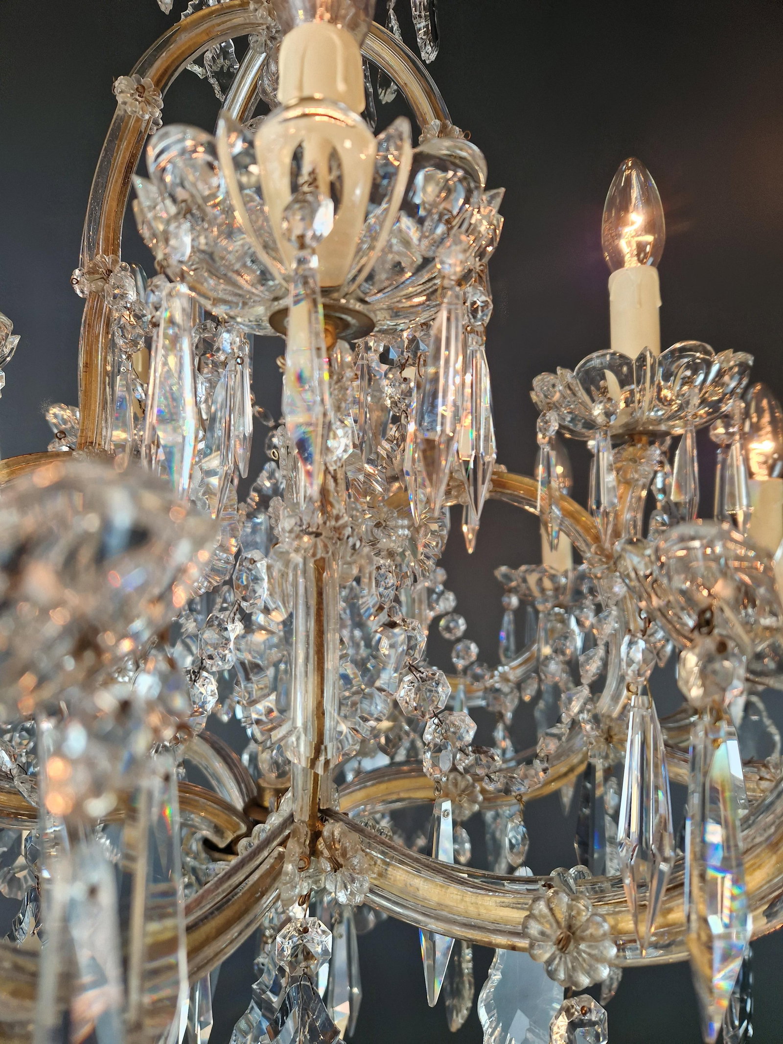 1920s Art Nouveau Maria Theresa Crystal Chandelier Lustre Brass Glass Antique - 8