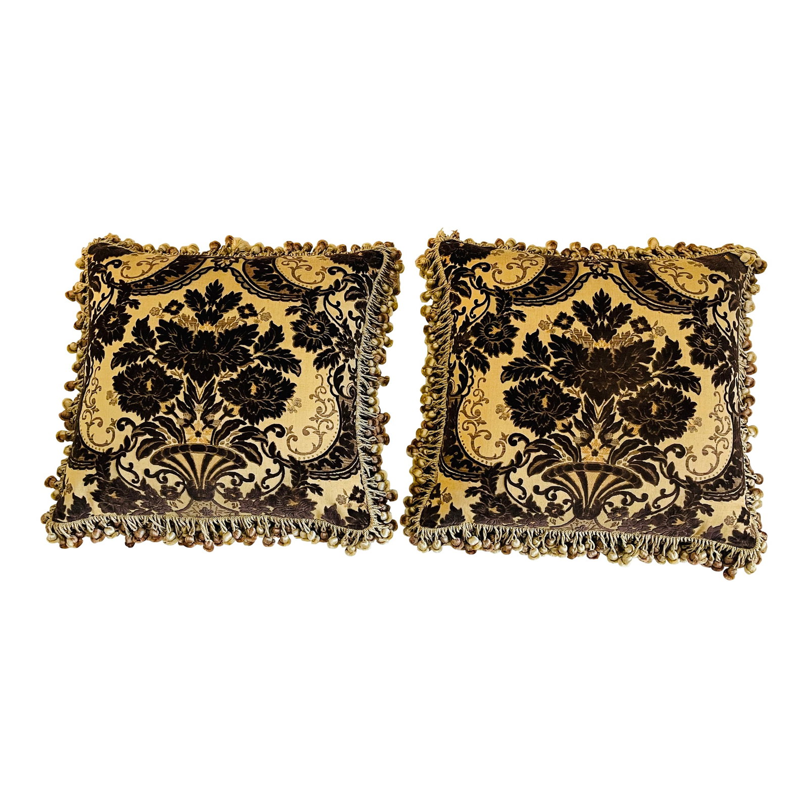 Reduced-Vintage 22" Italian Fortuny Velvet Feather Down Pillows Pair (1 of 7)