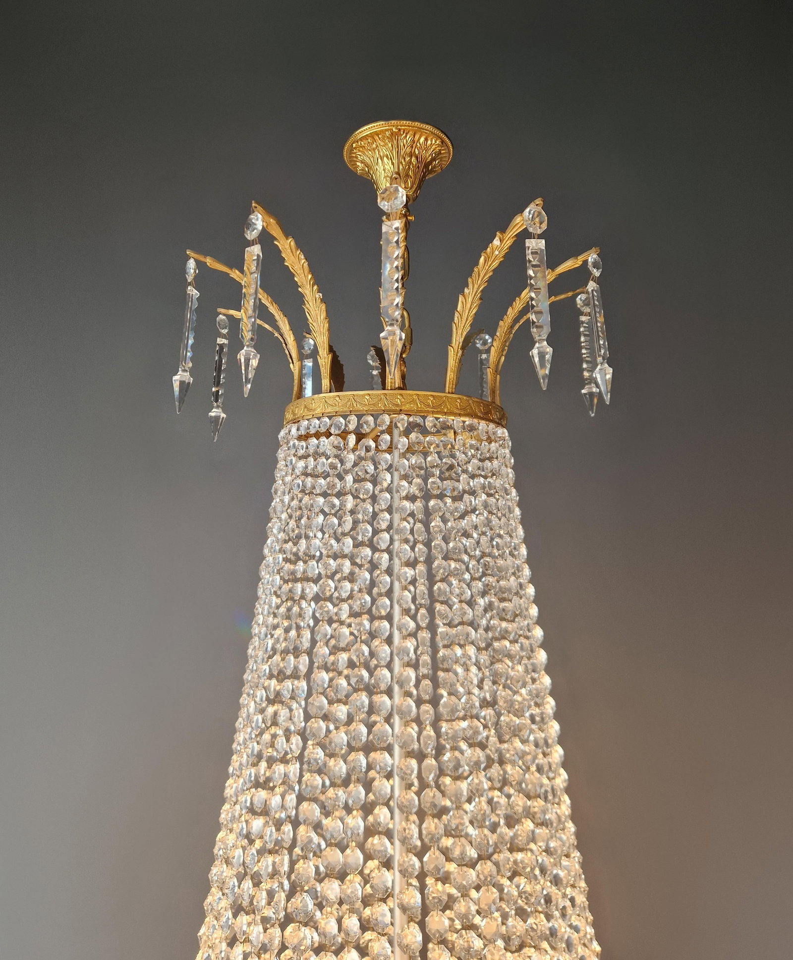 1920s Large Crystal Chandelier Empire Style Monumental Salon Chandelier Restored - 10