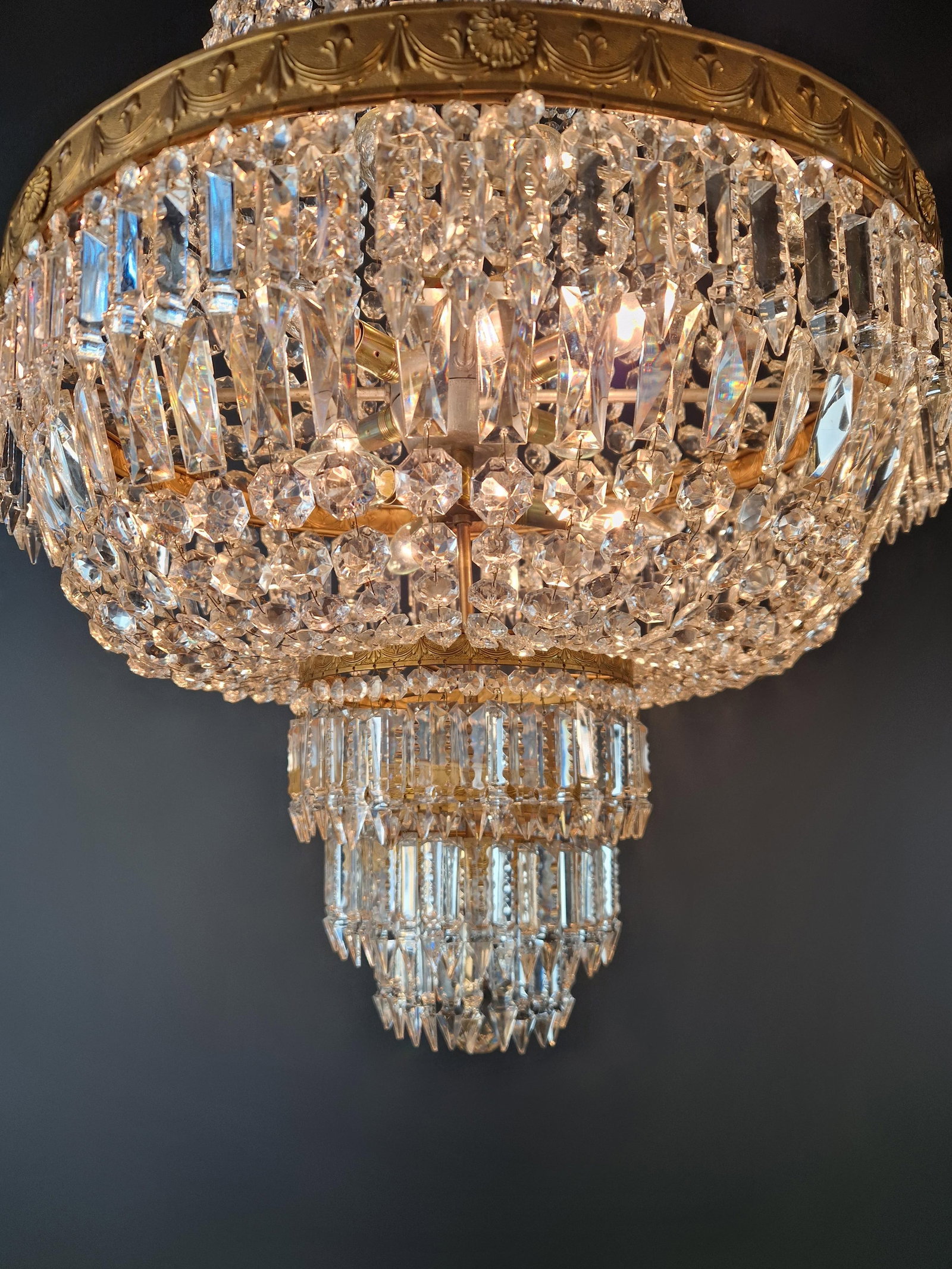 1920s Large Crystal Chandelier Empire Style Monumental Salon Chandelier Restored - 5