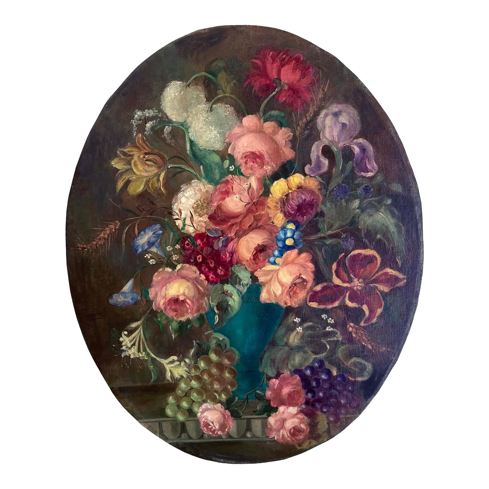 Antique Oval Floral Oil Painting: An Exquisite Antique Oval Floral Original Oil Painting on Canvasboard.. Unframed. Signed. Condition: Alterations: Original Condition Unaltered Imperfections: Some Imperfections Condition Notes: In