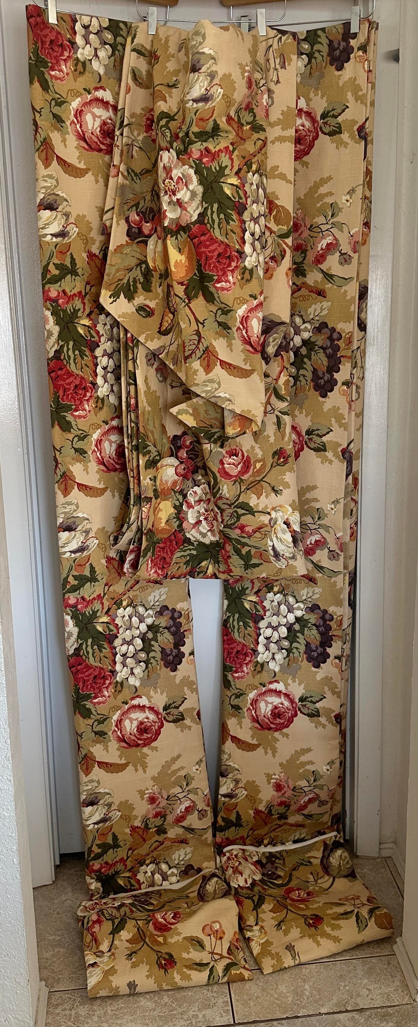 Vintage Thomasville Floral Vallance & 2 Panel Drape Set - 4