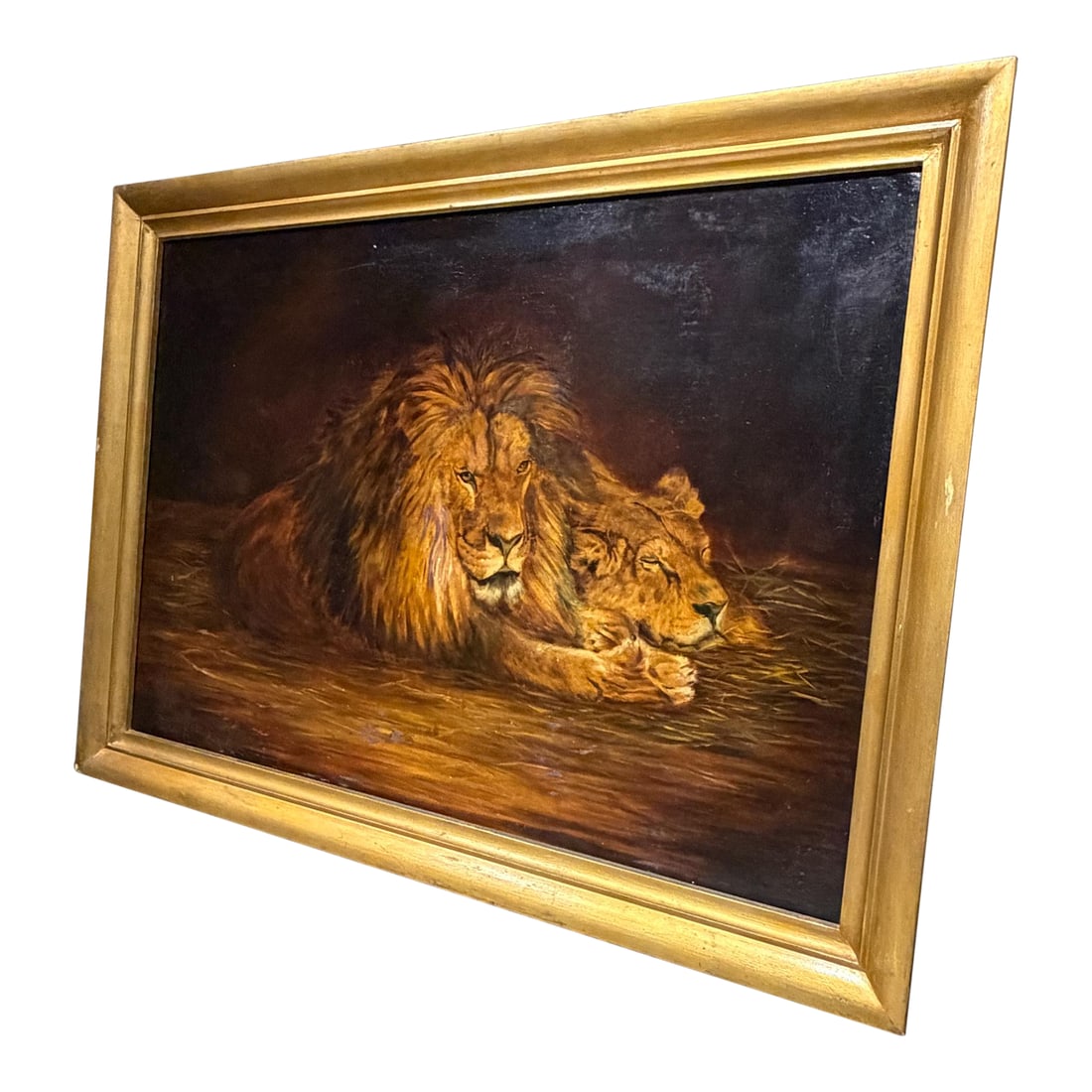 Oil Canvas Reproduction Repose the British Lion by the Hungarian Géza Vastagh: For your consideration, a reproduction of "Repose" (also known as "The British Lion") by the Hungarian artist Géza Vastagh. Géza Vastagh (1866–1919) was renowned for his realistic depi