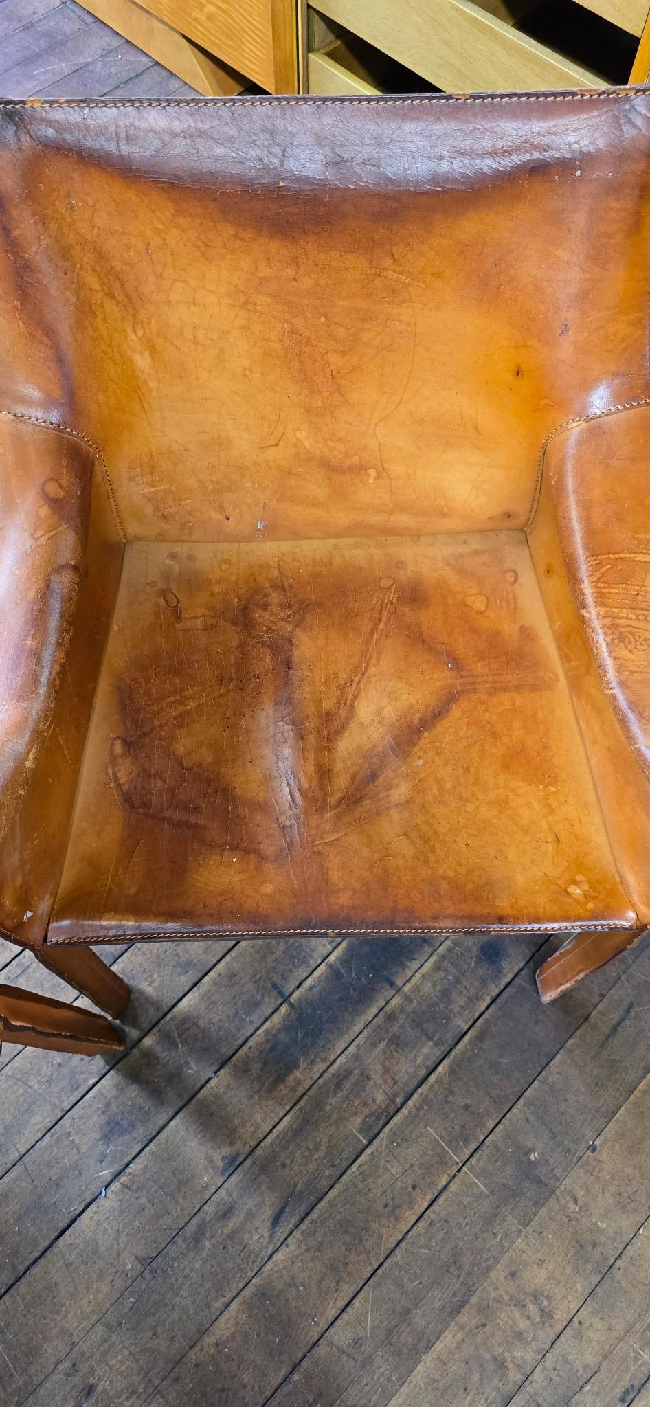 1970s Pair of Cab 413 Armchairs in Cognac Leather by Mario Bellini for Cassina - 17