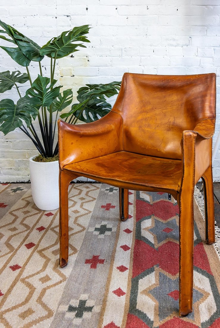 1970s Pair of Cab 413 Armchairs in Cognac Leather by Mario Bellini for Cassina - 7