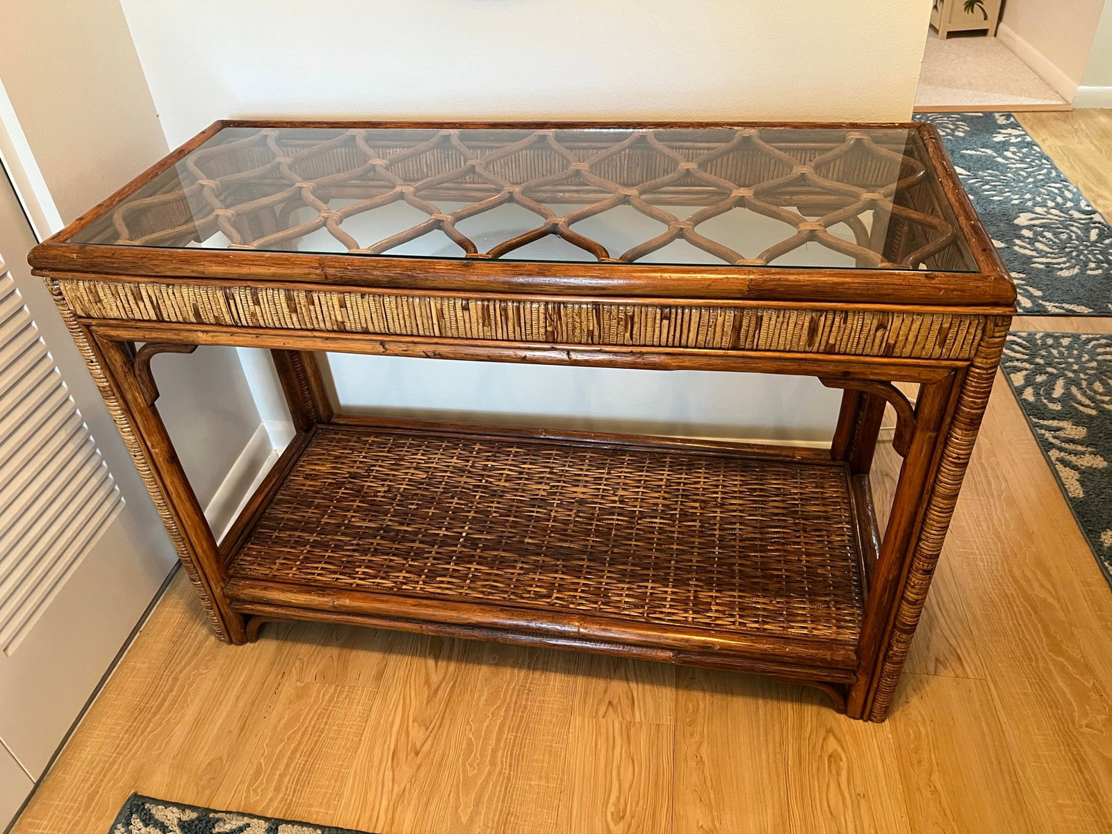 Midcentury Bamboo Rattan Console Table Organic Modern Style - 5