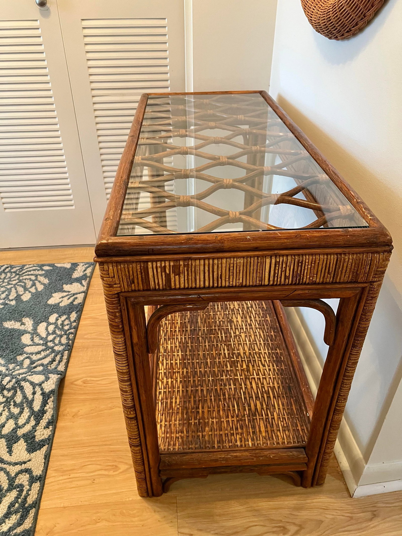 Midcentury Bamboo Rattan Console Table Organic Modern Style - 6