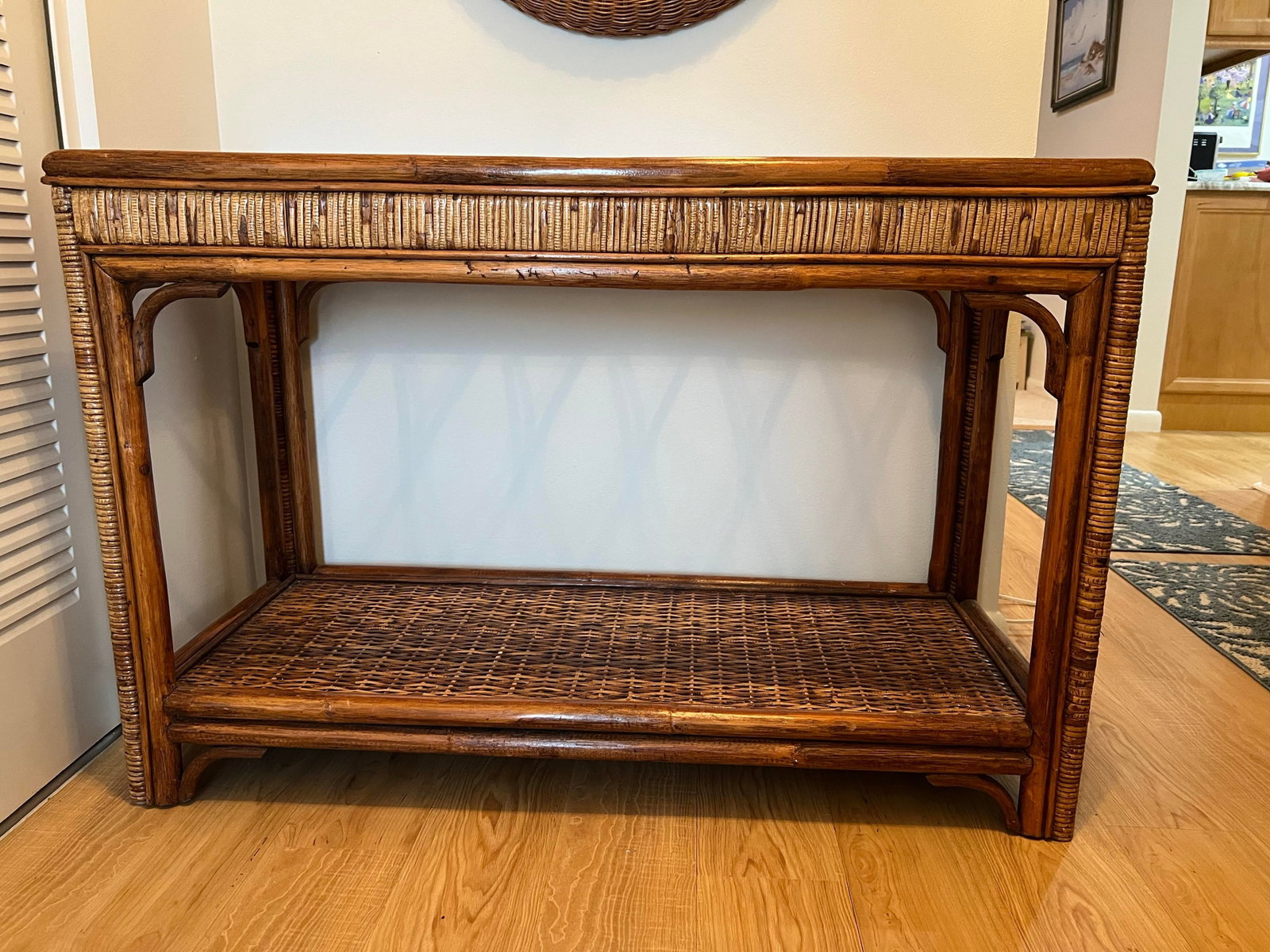 Midcentury Bamboo Rattan Console Table Organic Modern Style - 8
