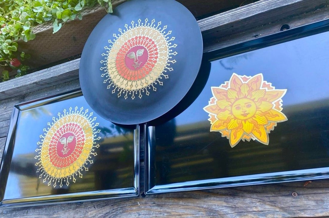 Rare Vintage Couroc of Monterey Sun Face Inlay Serving Tray – Hollywood Regency - 9