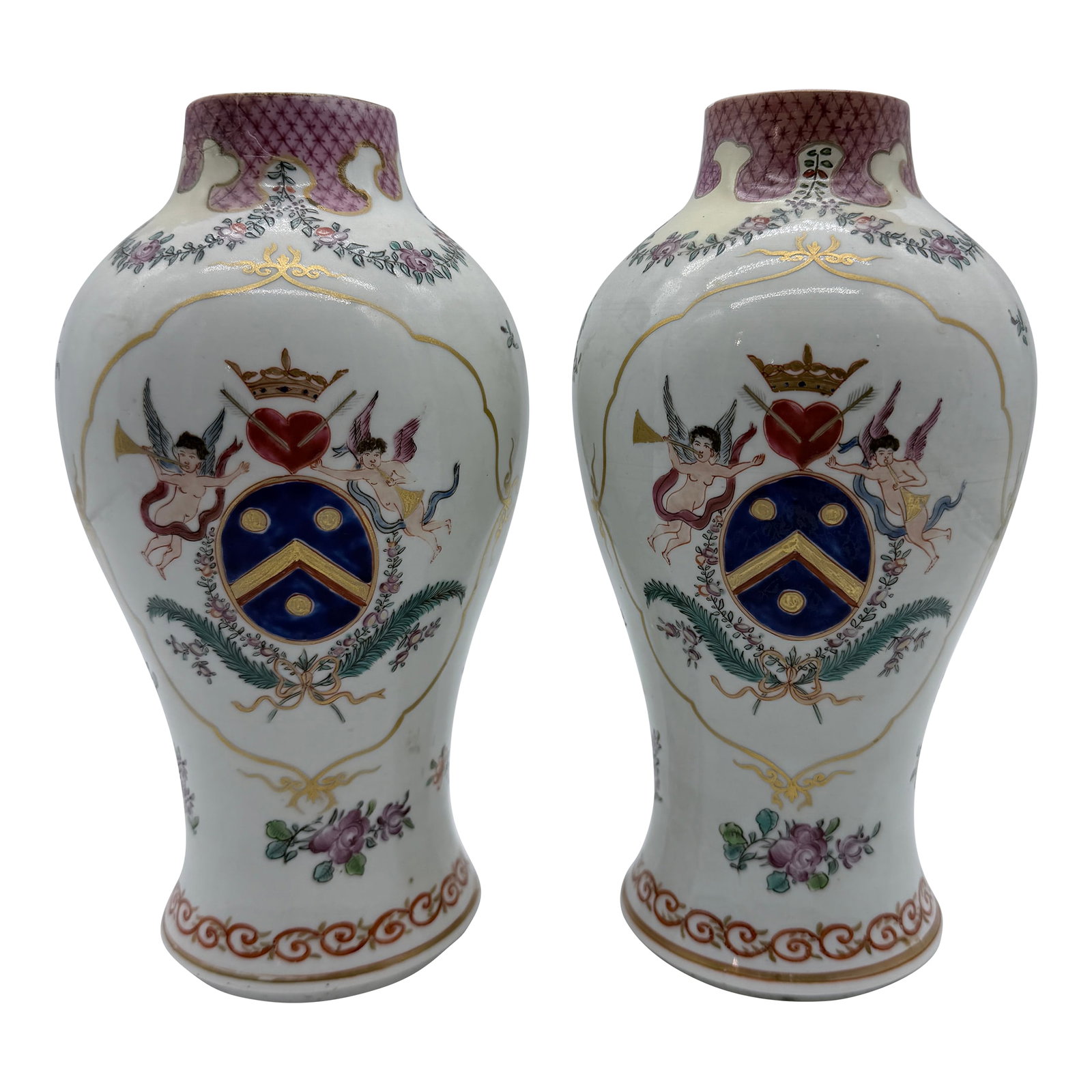 Antique Chinese Export Armorial Famille Rose Porcelain Urns, Qianlong Period, Circa 1790–1810, (1 of 18)
