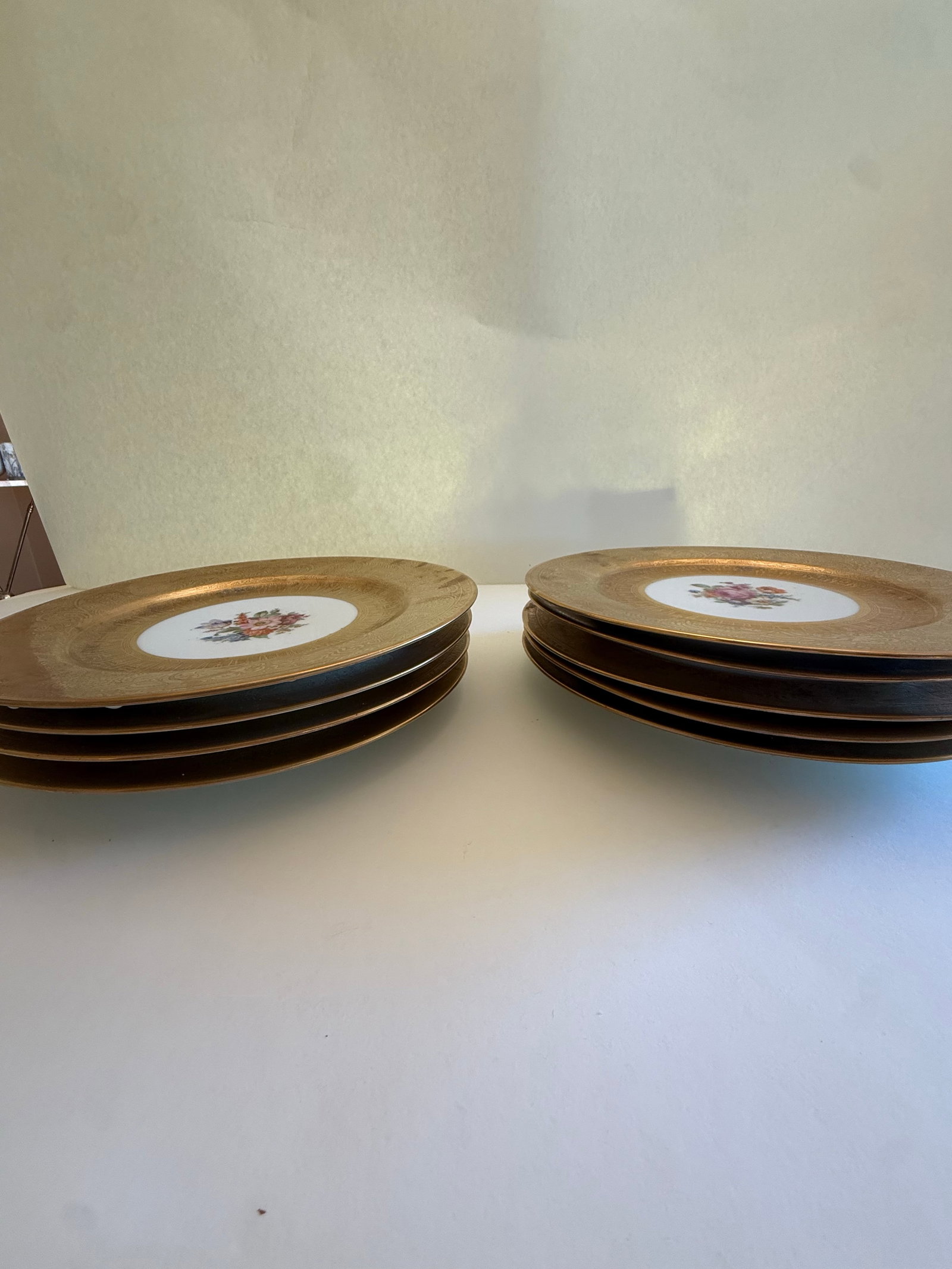 1910s Thomas Bavaria "Warranted 22 Carat Gold" Porcelain Service Plates, Set of 9, Germany, Earl - 4