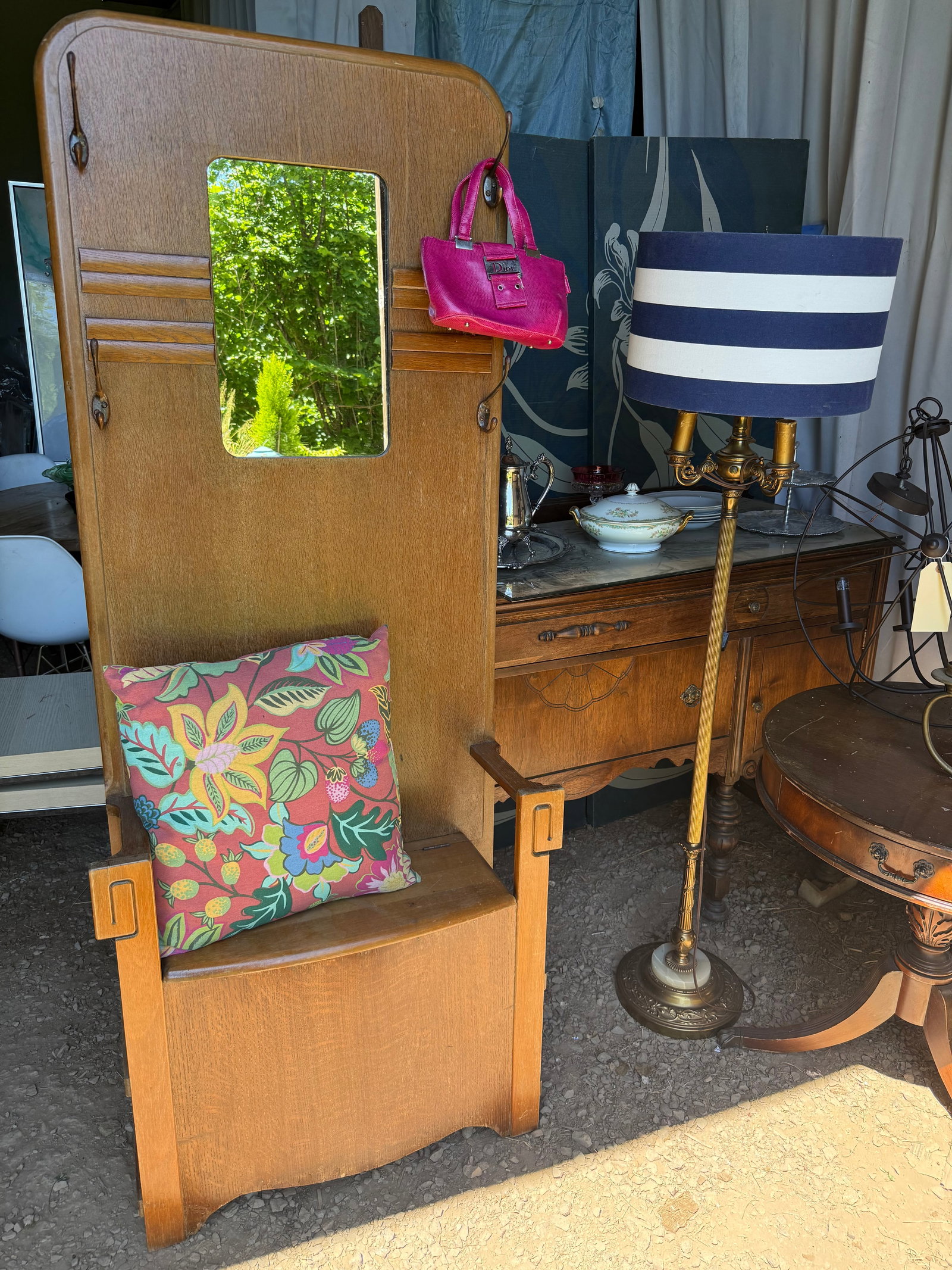 1930s Arts & Crafts Hall British Tree With Mirror and Storage Bench by Harris Lebus - 13