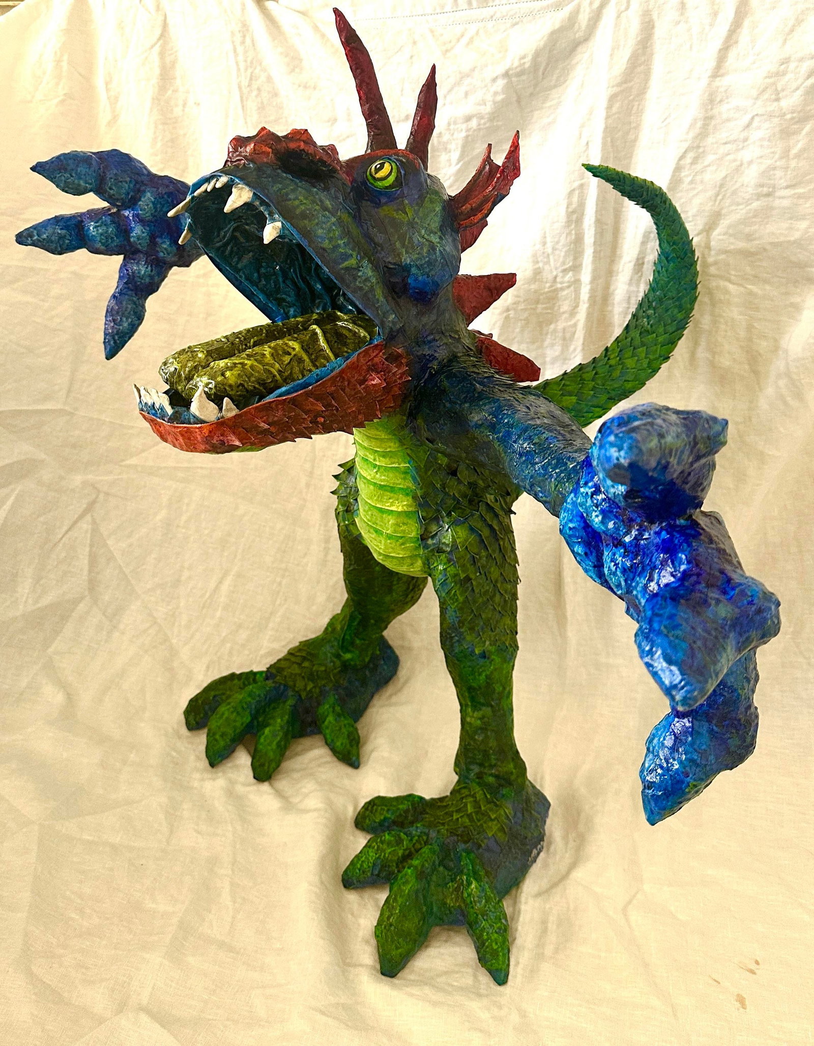 Whimsical Paper Mache' Dragon Sculpture by Artist James C. Osterberg - 7