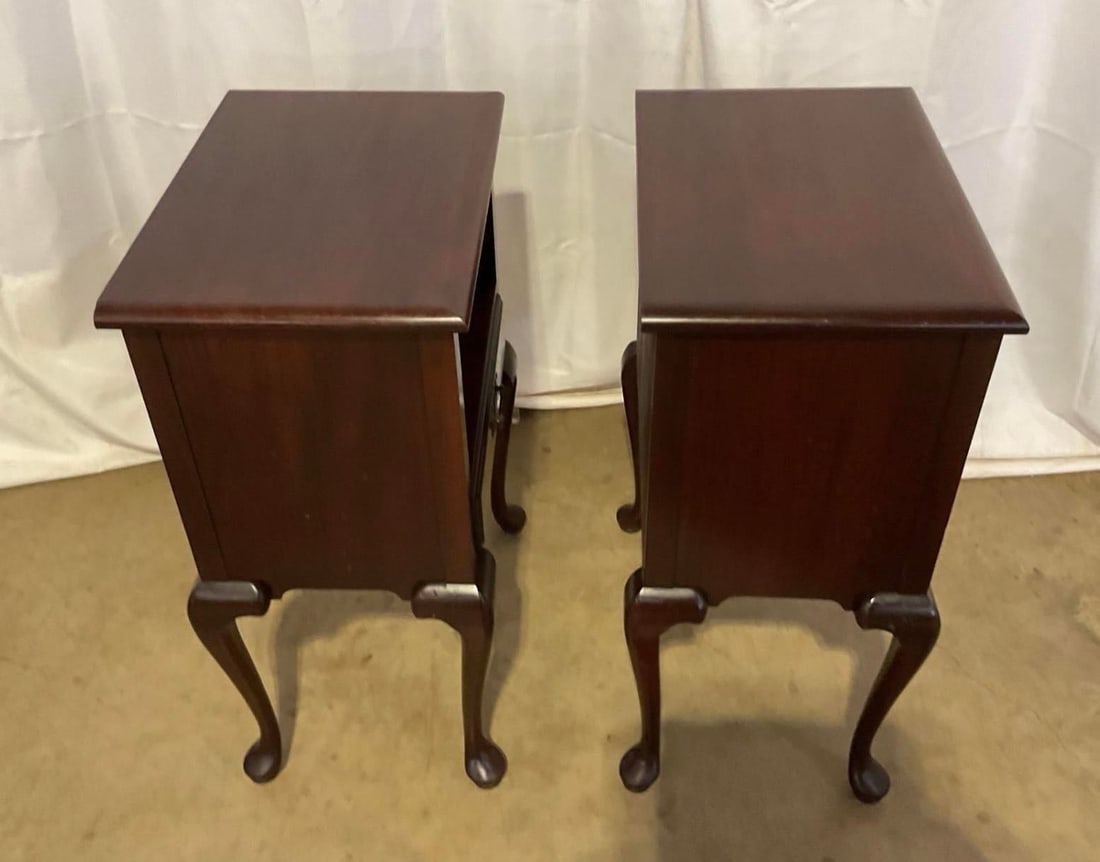 Pair of 1940's Solid Mahogany Queen Anne Night Stands - 4