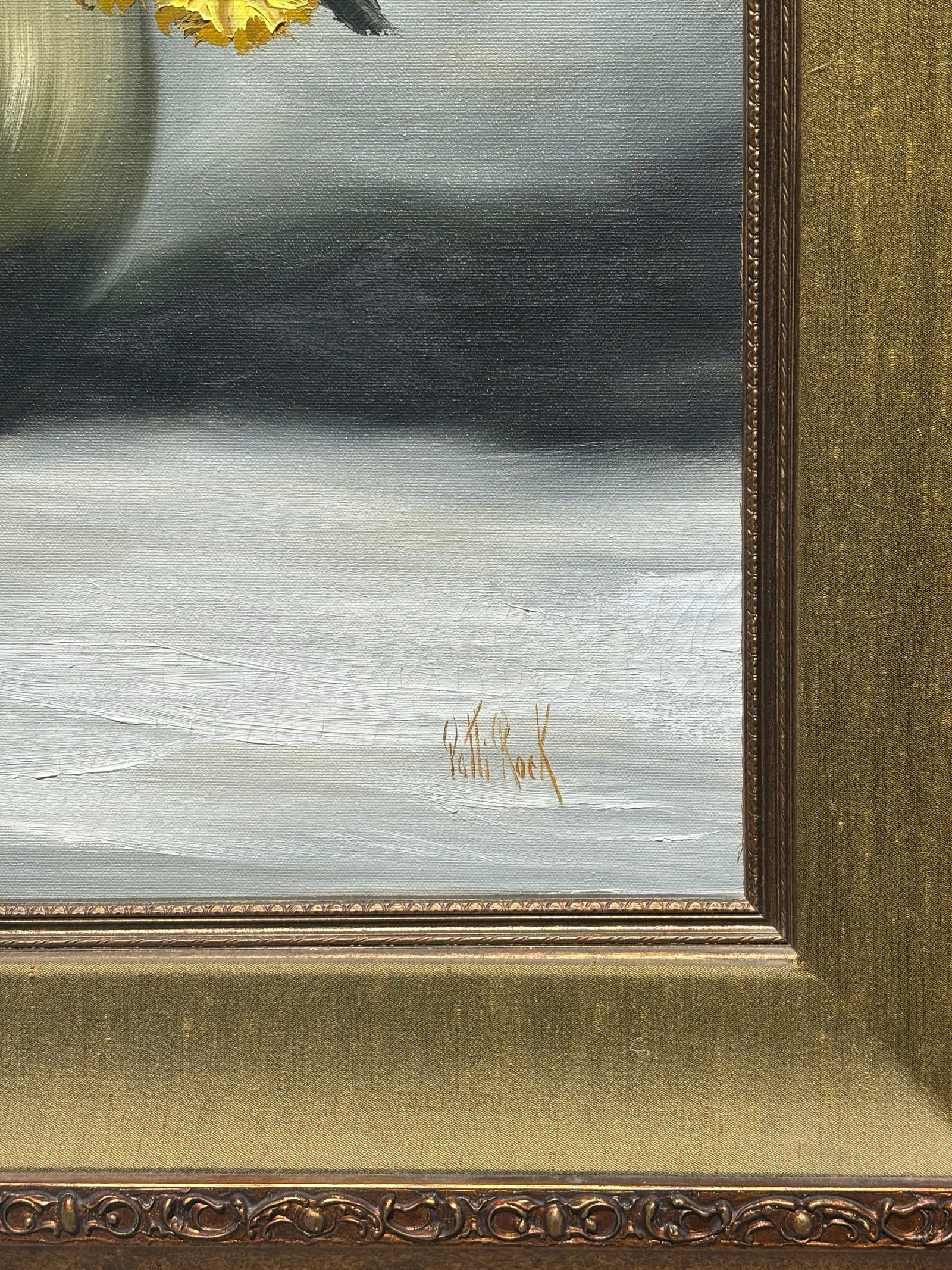Original Mid-Century Oil on Canvas, Yellow Daisy Still Life, Signed Patti Rock, (1927 - 2004) - 4