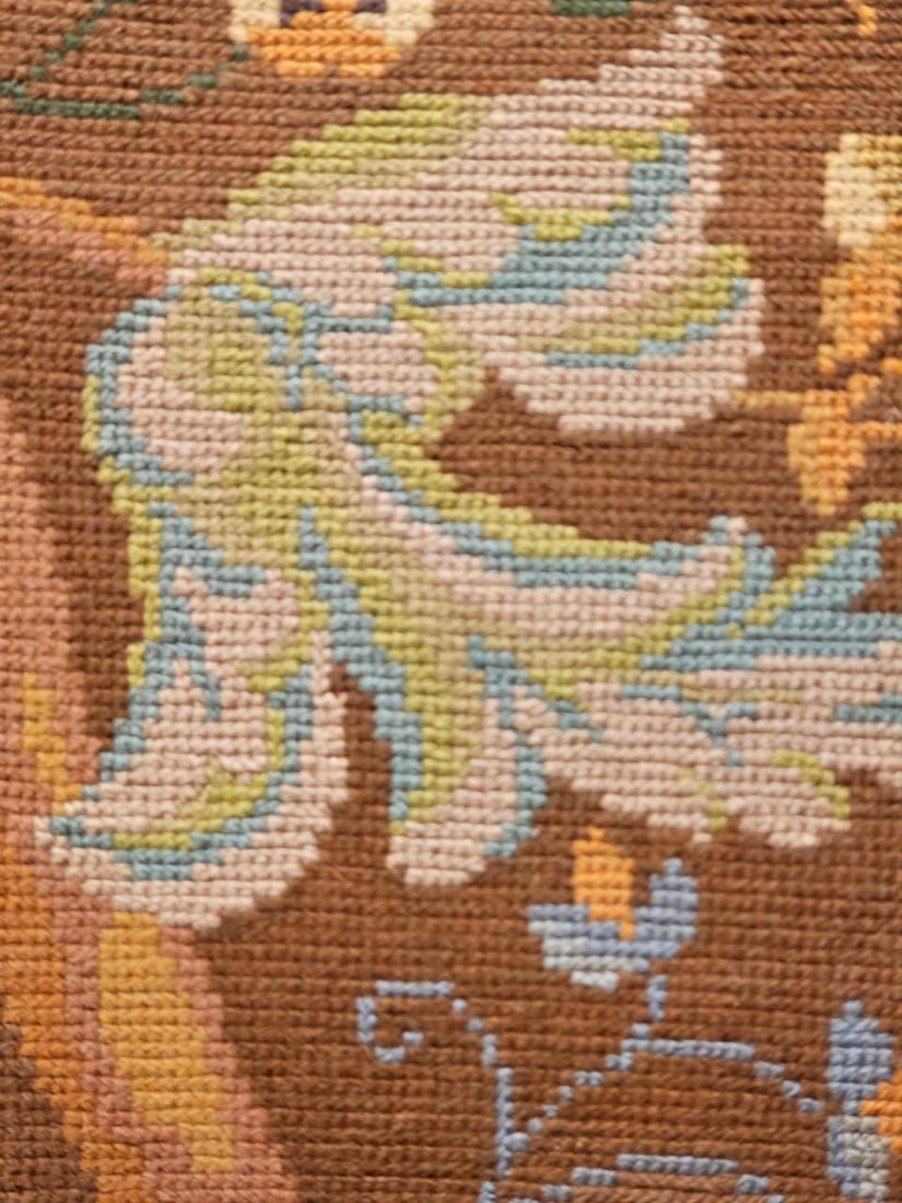 Vintage French Needlepoint Runner, Wool & Cotton, Floral Design, 1920s, 4' X 15' - 3