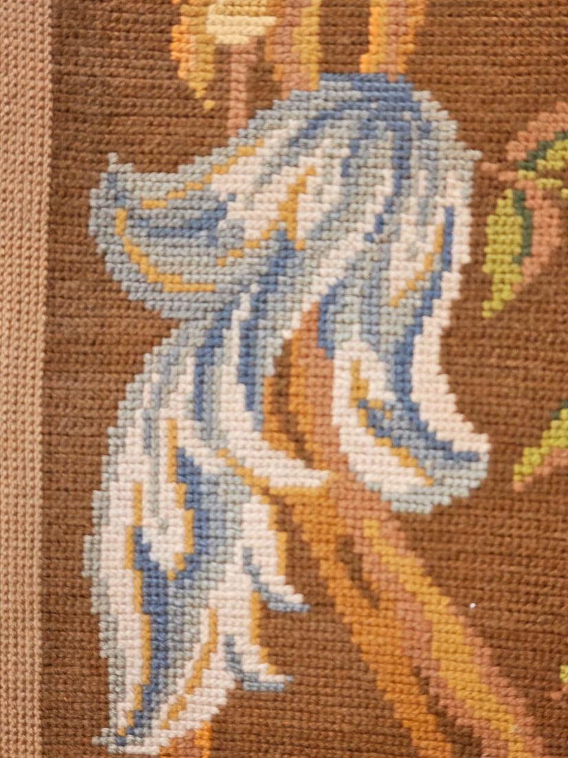 Vintage French Needlepoint Runner, Wool & Cotton, Floral Design, 1920s, 4' X 15' - 4