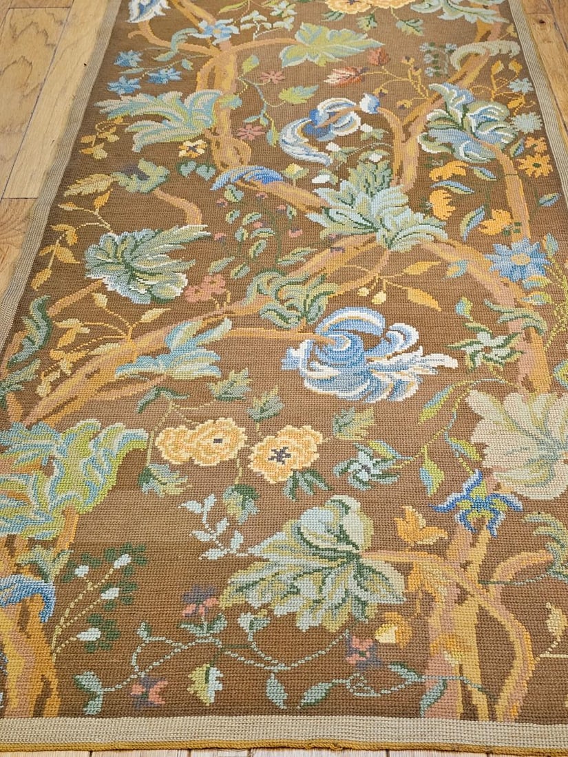 Vintage French Needlepoint Runner, Wool & Cotton, Floral Design, 1920s, 4' X 15' - 9