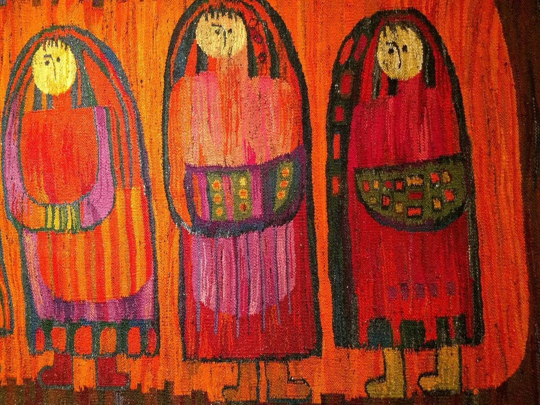 Vintage Mid-Century Tapestry of Schoolgirls, Handwoven Wool Wall Art, 38" X 70" - 4