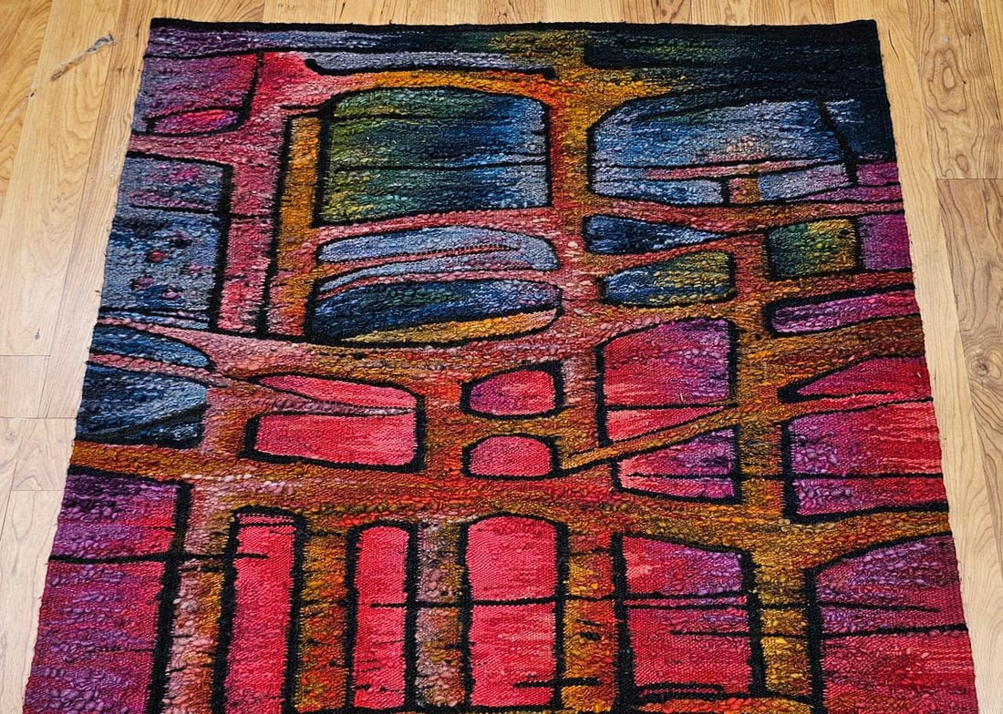 Vintage Mid-Century Tapestry, Wool and Cotton, Folkloric Rider Design, 40" X 86" - 8