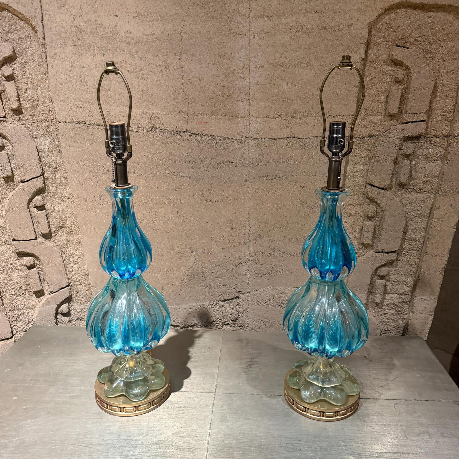 Mid-Century Modern Blue Murano Glass Table Lamps Designed by Segues - 4
