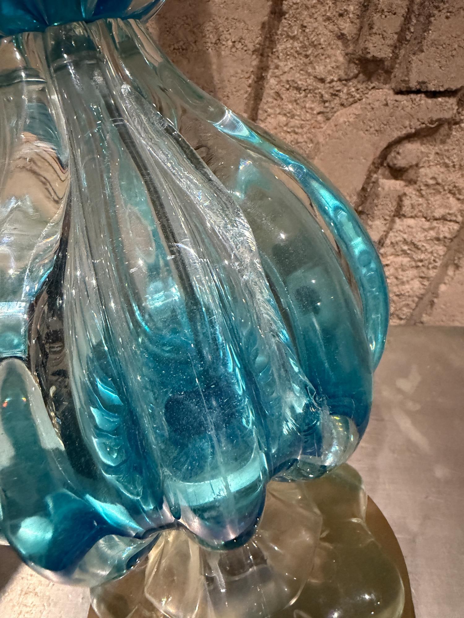 Mid-Century Modern Blue Murano Glass Table Lamps Designed by Segues - 9