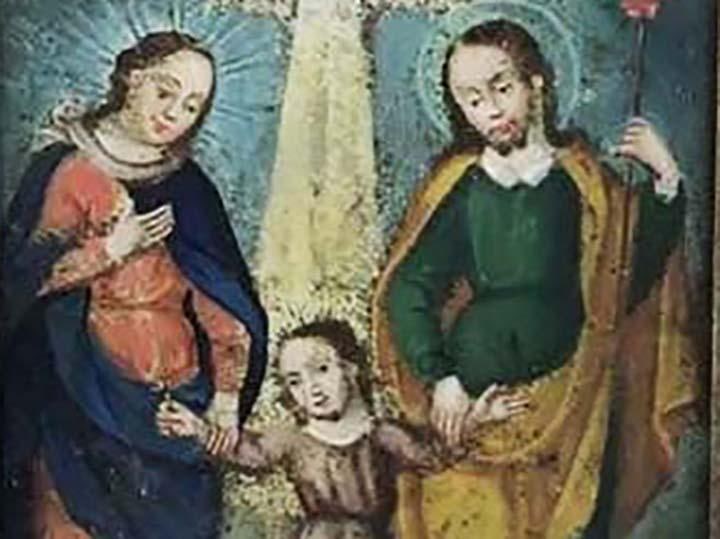 19th C. Mexican Retablo Oil on Tin Painting, "La Sagrada Familia" (Holy Family) - 3