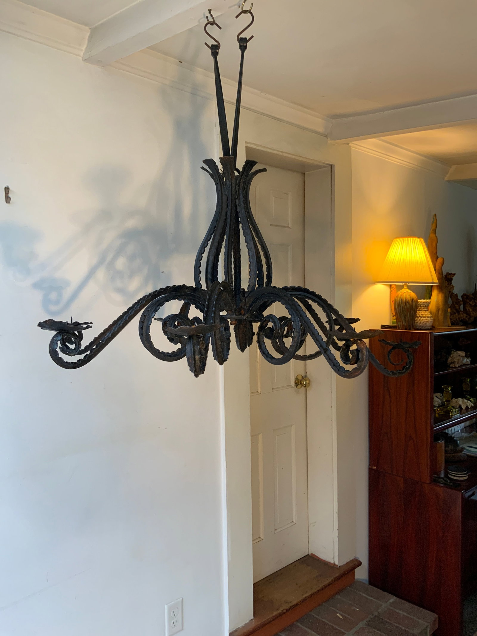 1920s Rustic Rococo Style Wrought Iron Chandlier. - 2