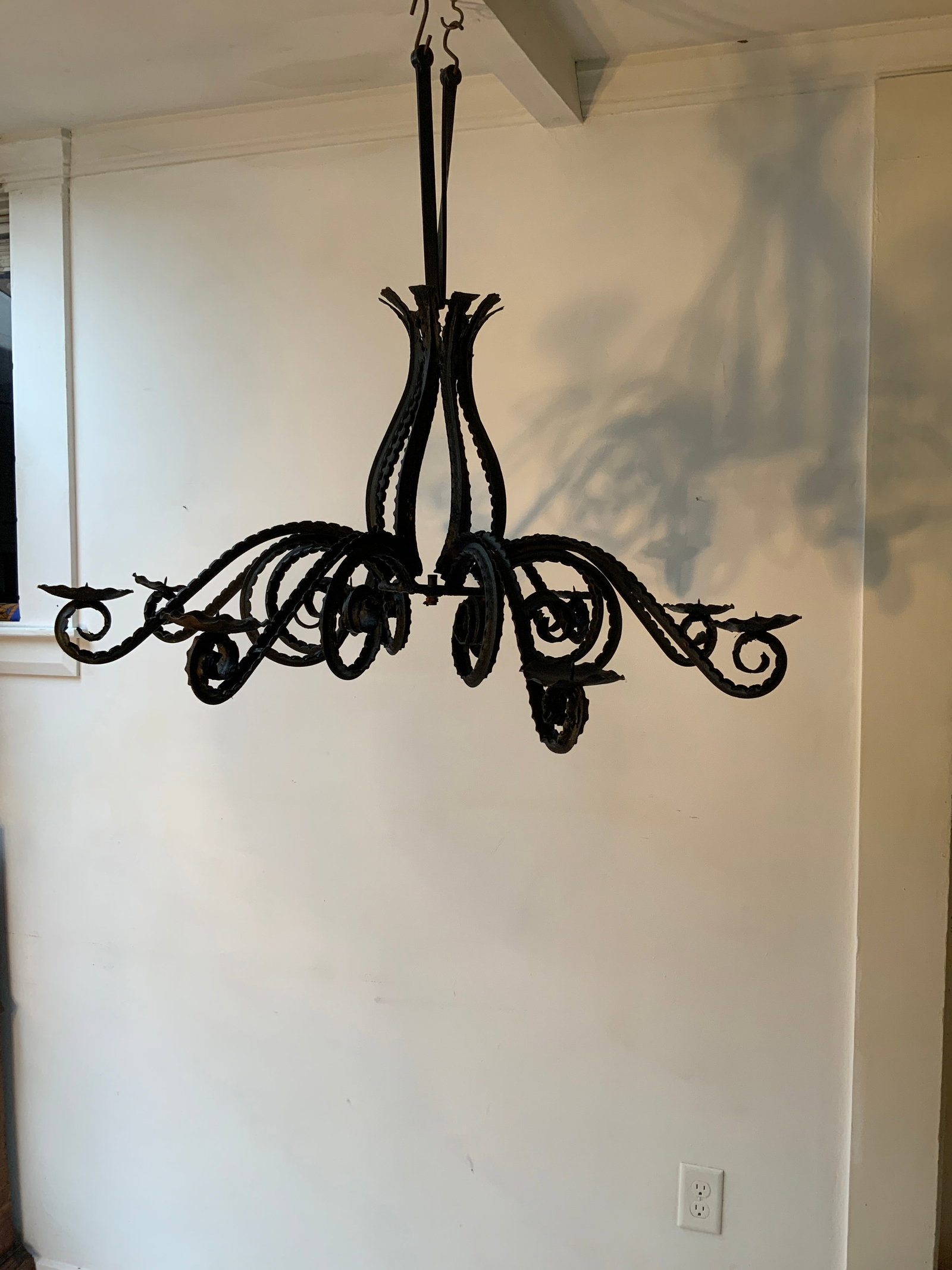 1920s Rustic Rococo Style Wrought Iron Chandlier. - 3