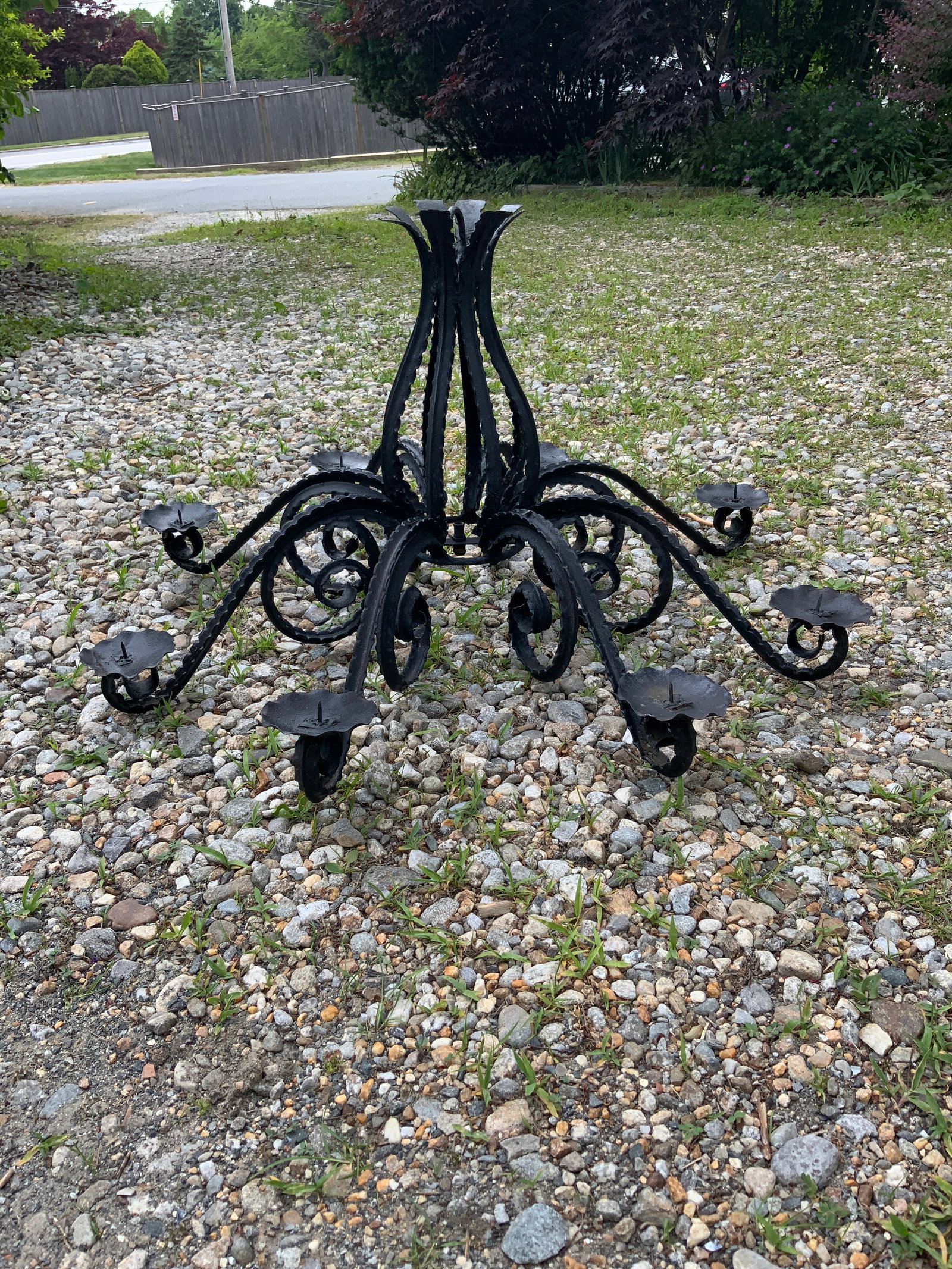 1920s Rustic Rococo Style Wrought Iron Chandlier. - 5