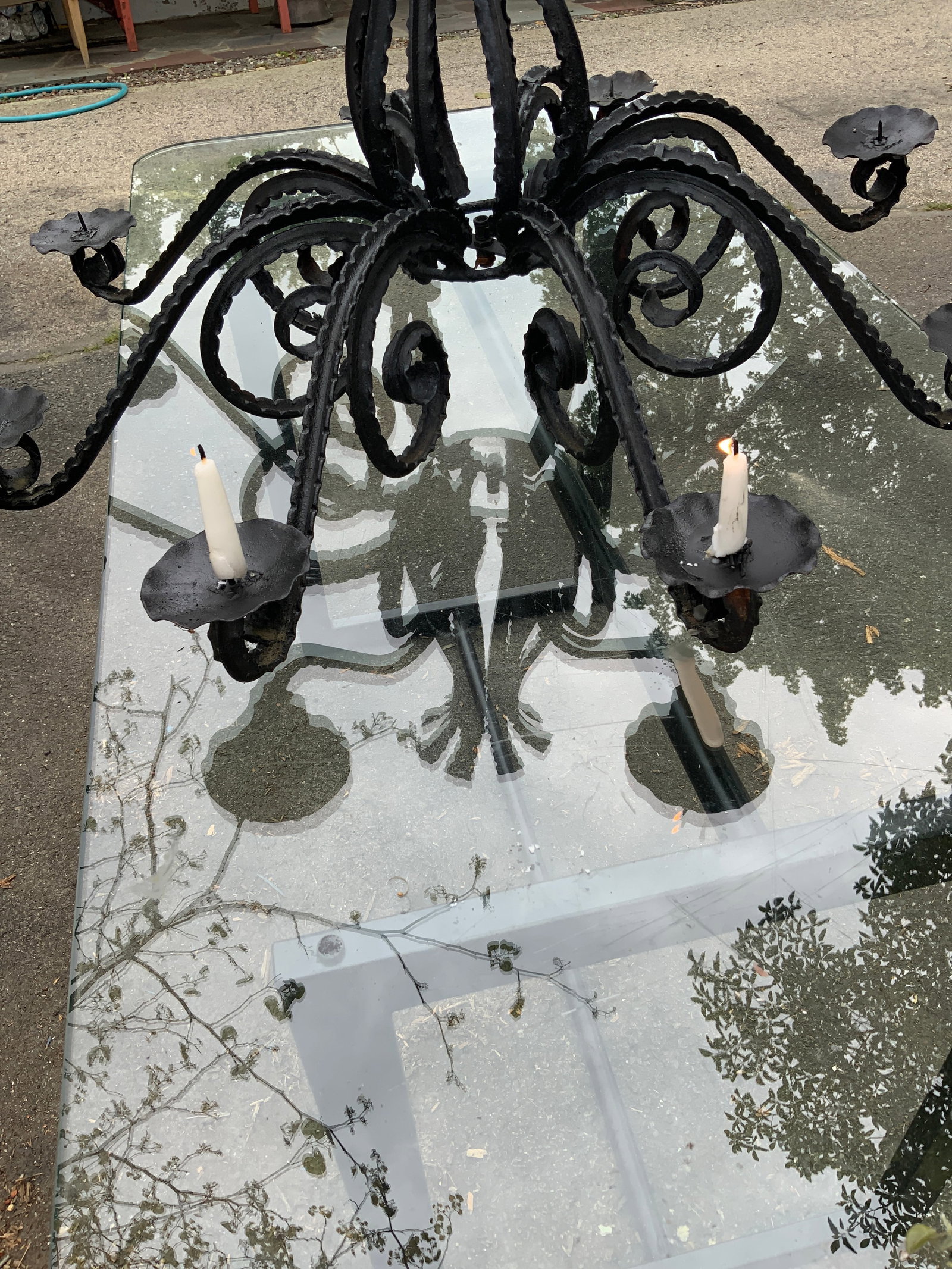1920s Rustic Rococo Style Wrought Iron Chandlier. - 6