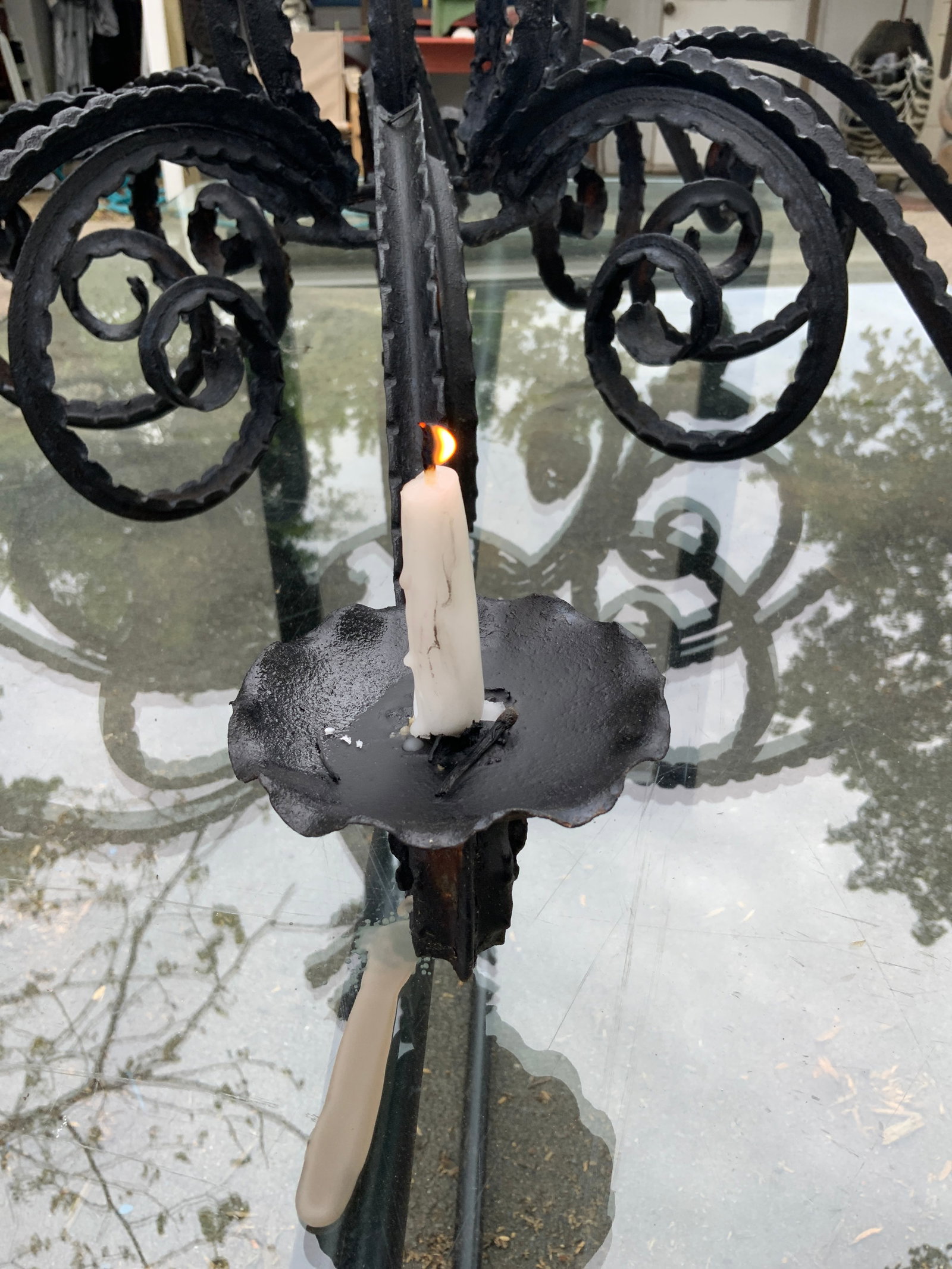 1920s Rustic Rococo Style Wrought Iron Chandlier. - 7